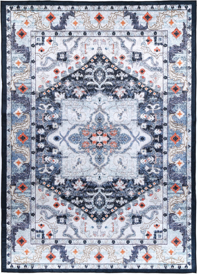 Kinetic Navy Multi Medallion Non-Slip Rug - ANGE01
