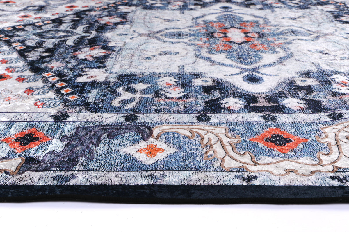 Kinetic Navy Multi Medallion Non-Slip Rug - ANGE01
