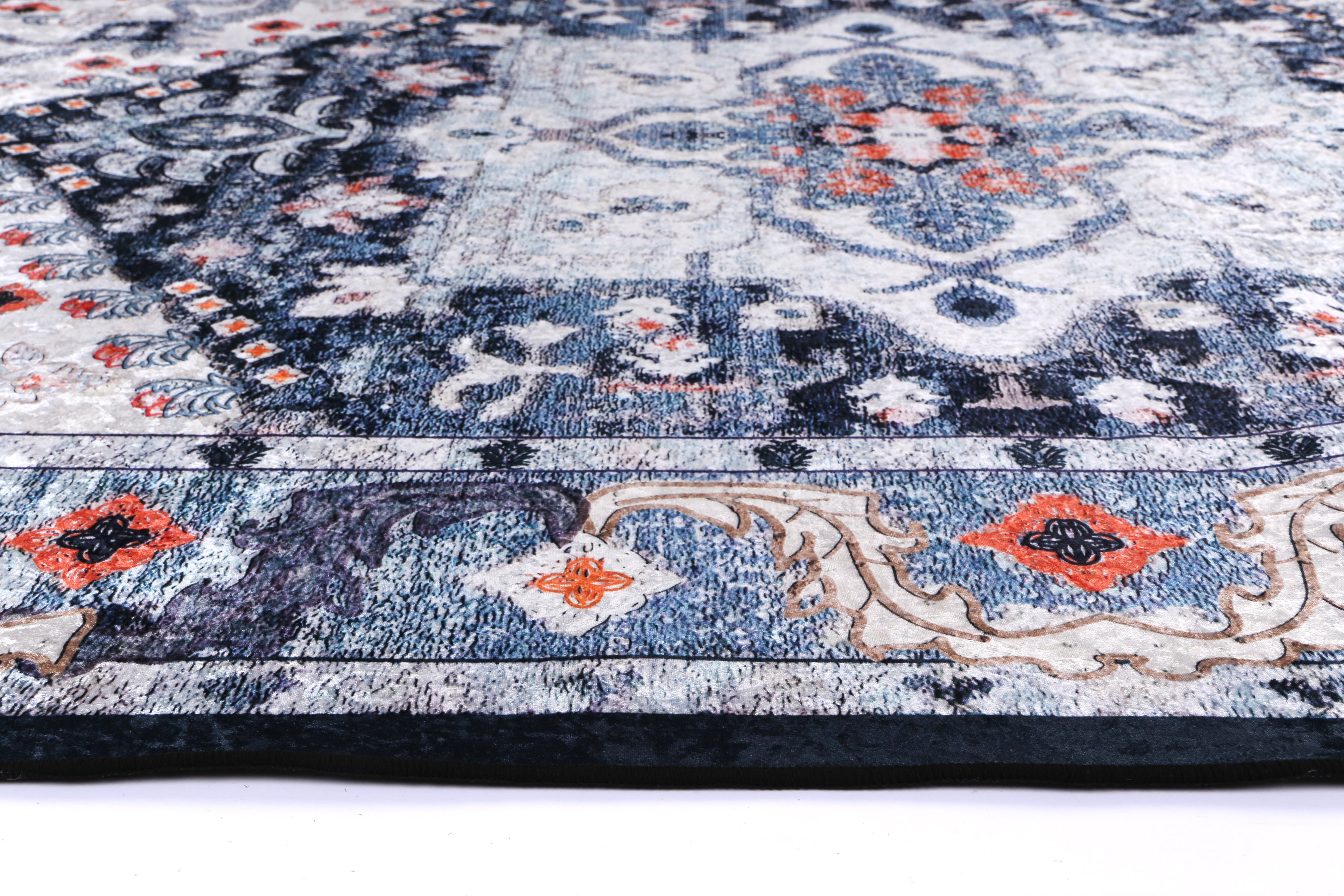 Angelic Navy Multi Medallion Non-Slip Rug - ANGE01