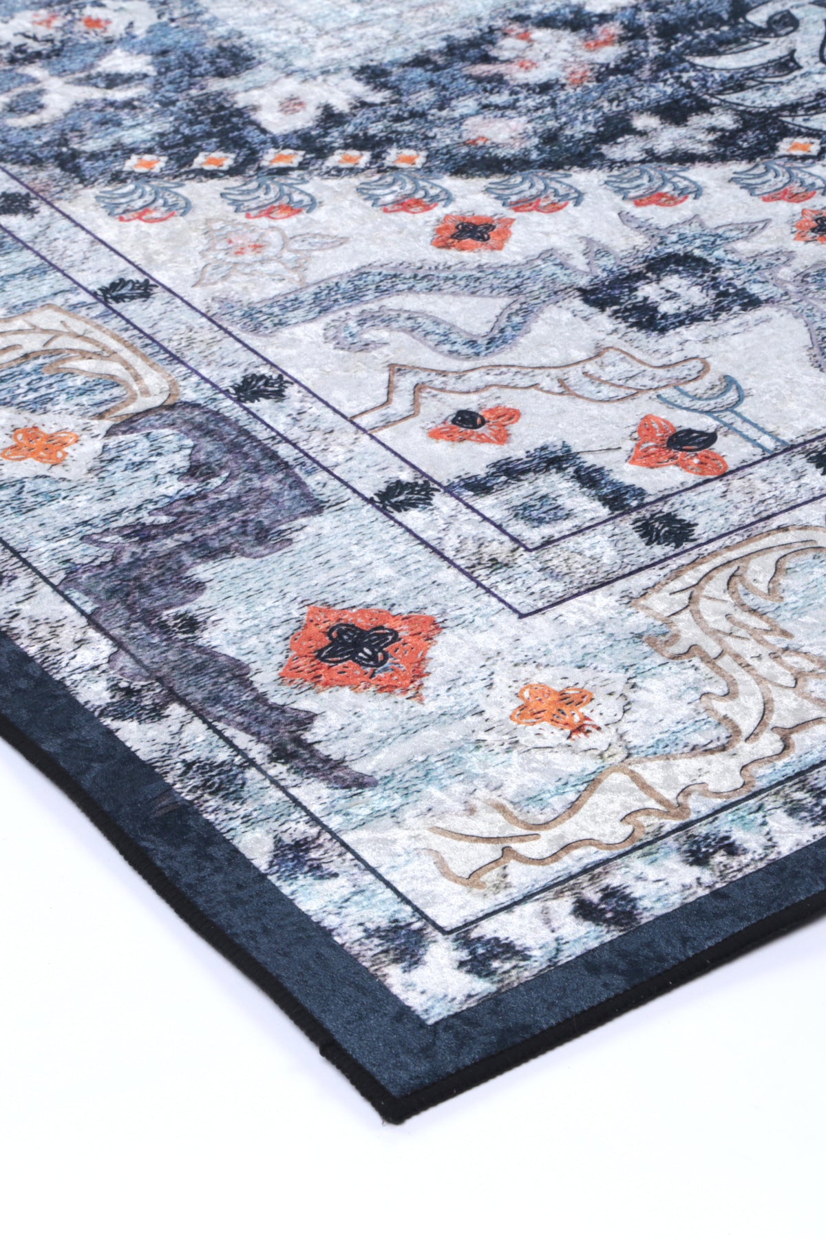 Kinetic Navy Multi Medallion Non-Slip Rug - ANGE01