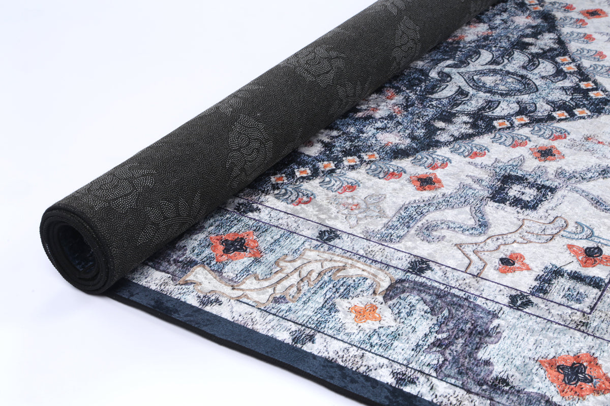Kinetic Navy Multi Medallion Non-Slip Rug - ANGE01