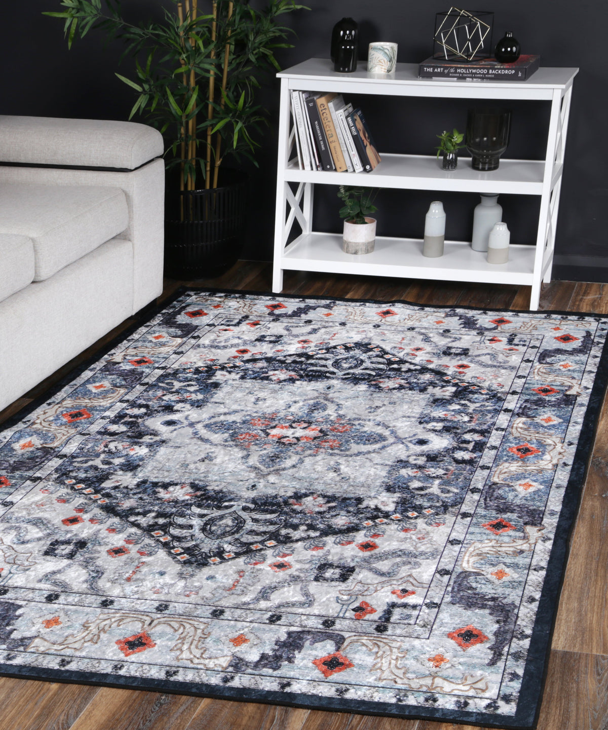 Kinetic Navy Multi Medallion Non-Slip Rug - ANGE01
