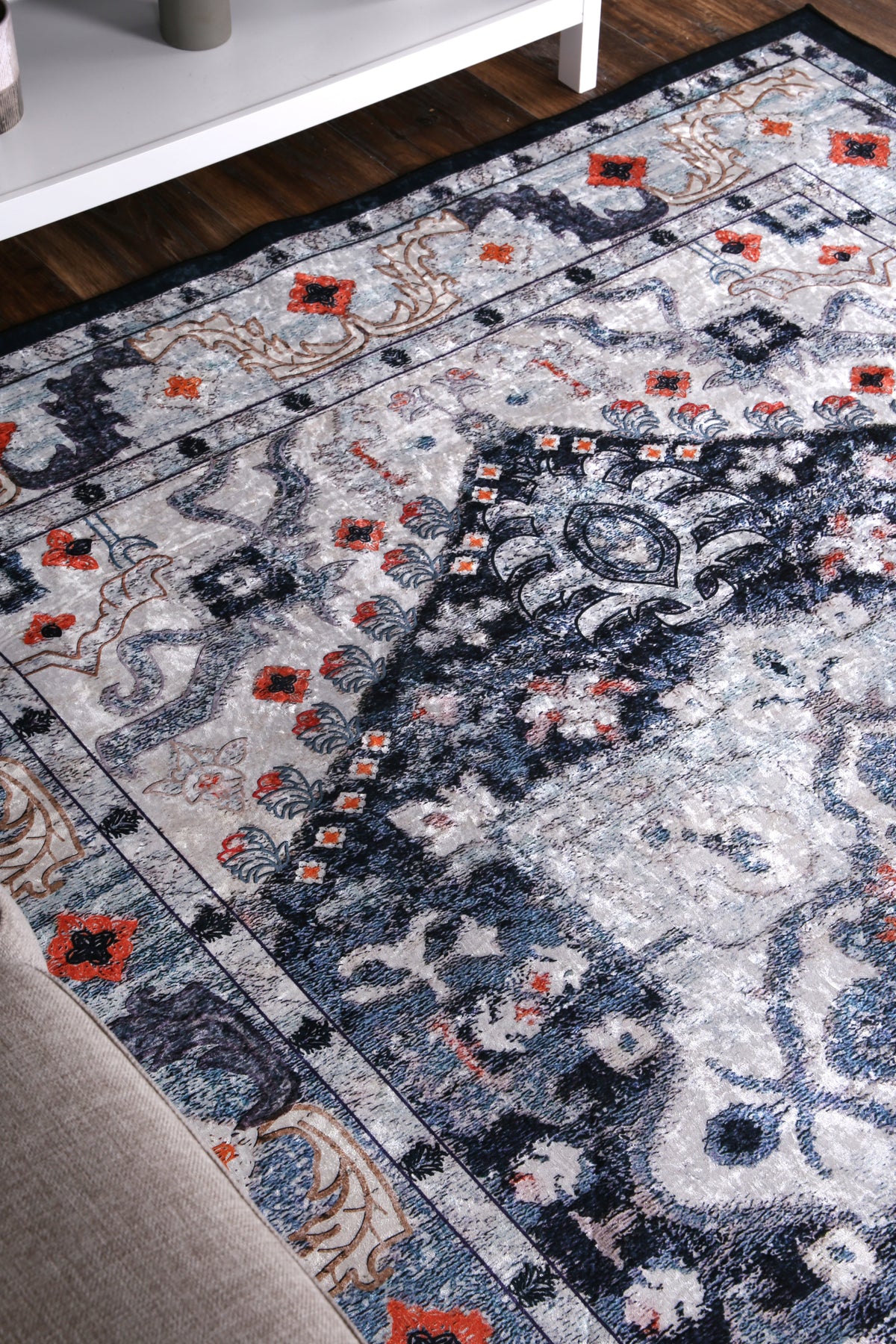 Kinetic Navy Multi Medallion Non-Slip Rug - ANGE01