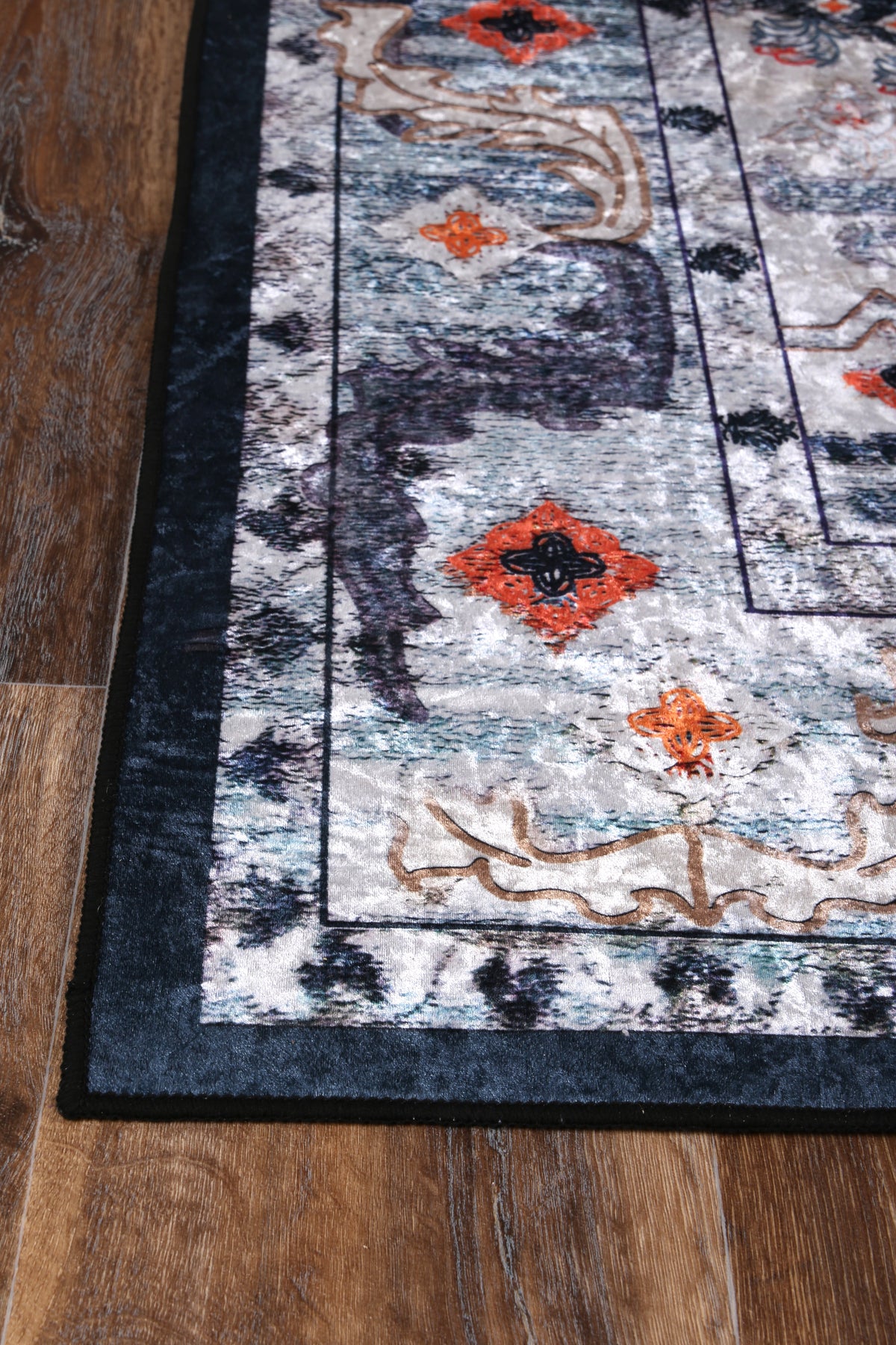 Kinetic Navy Multi Medallion Non-Slip Rug - ANGE01