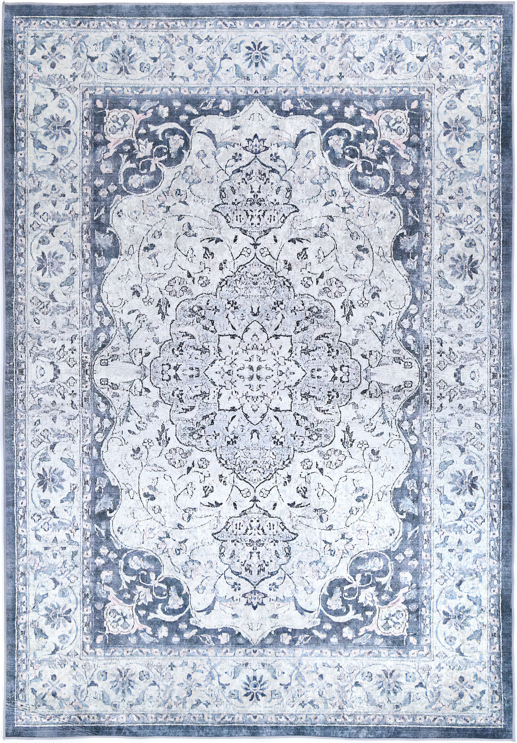 Angelic Navy Medallion Non-Slip Rug - ANGE02