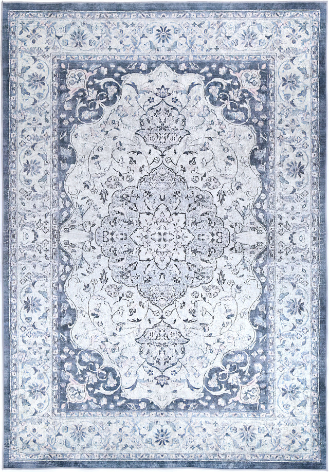 Kinetic Navy Medallion Non-Slip Rug - ANGE02