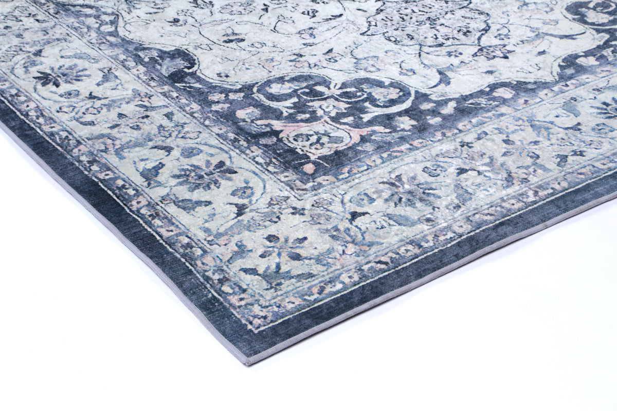 Kinetic Navy Medallion Non-Slip Rug - ANGE02