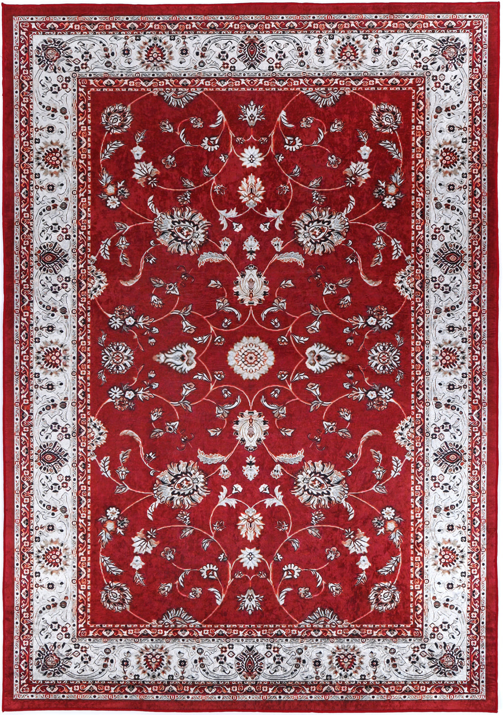 Angelic Traditional Floral Border Red Non-Slip Rug - ANGE07