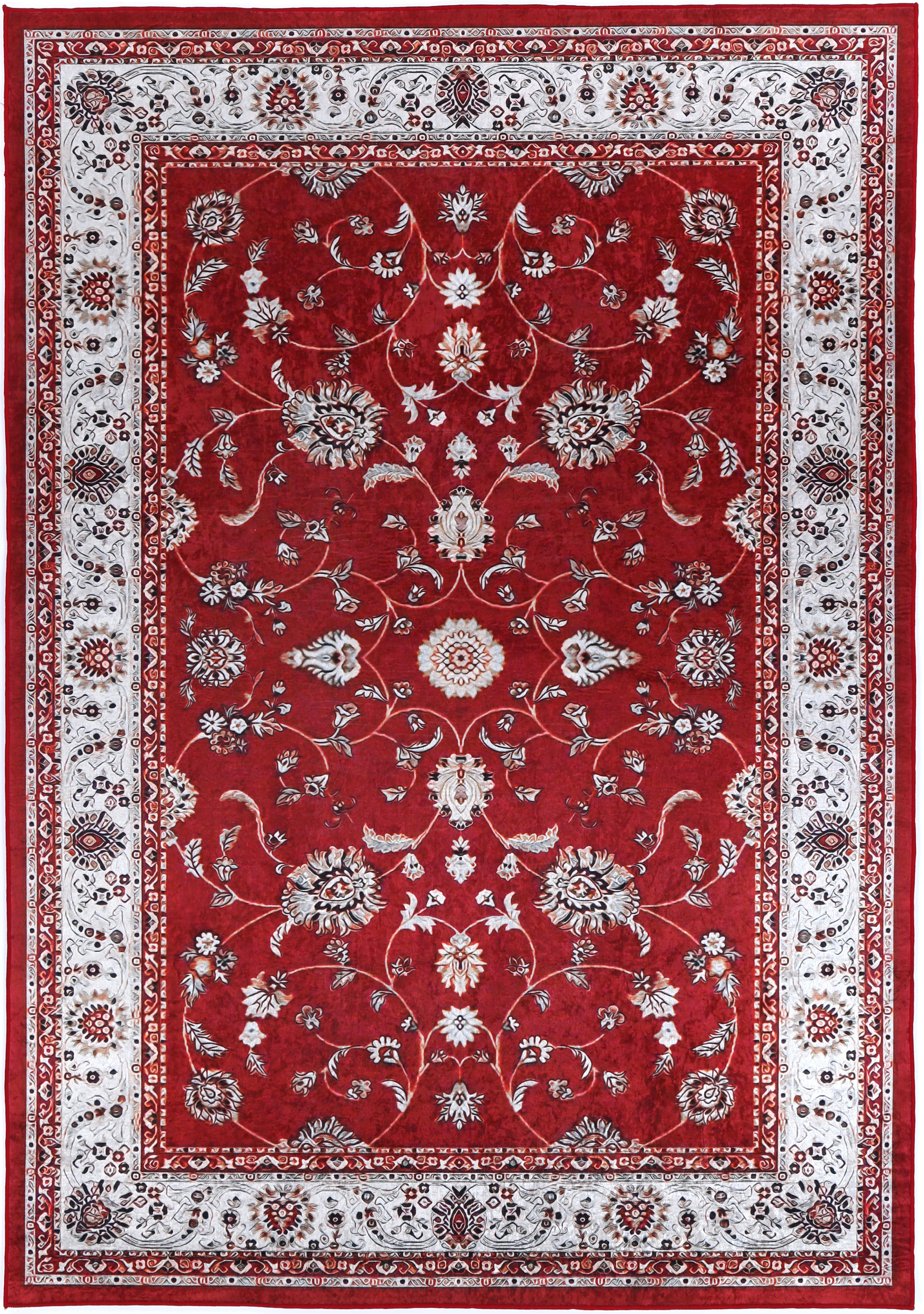 Angelic Traditional Floral Border Red Non-Slip Rug - ANGE07