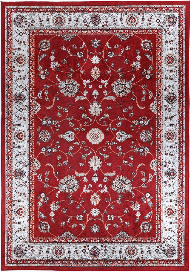 Kinetic Traditional Floral Border Red Non-Slip Rug - ANGE07