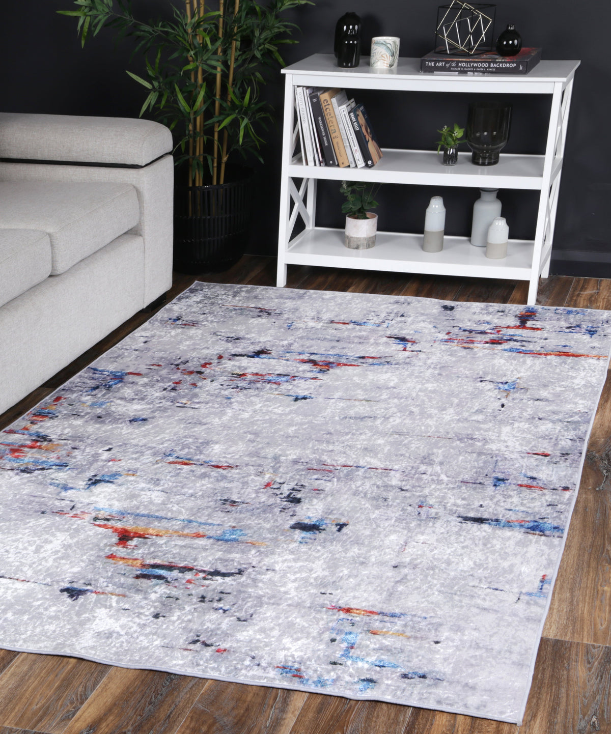 Kinetic Painting Grey Multi Non-Slip Rug - ANGE08