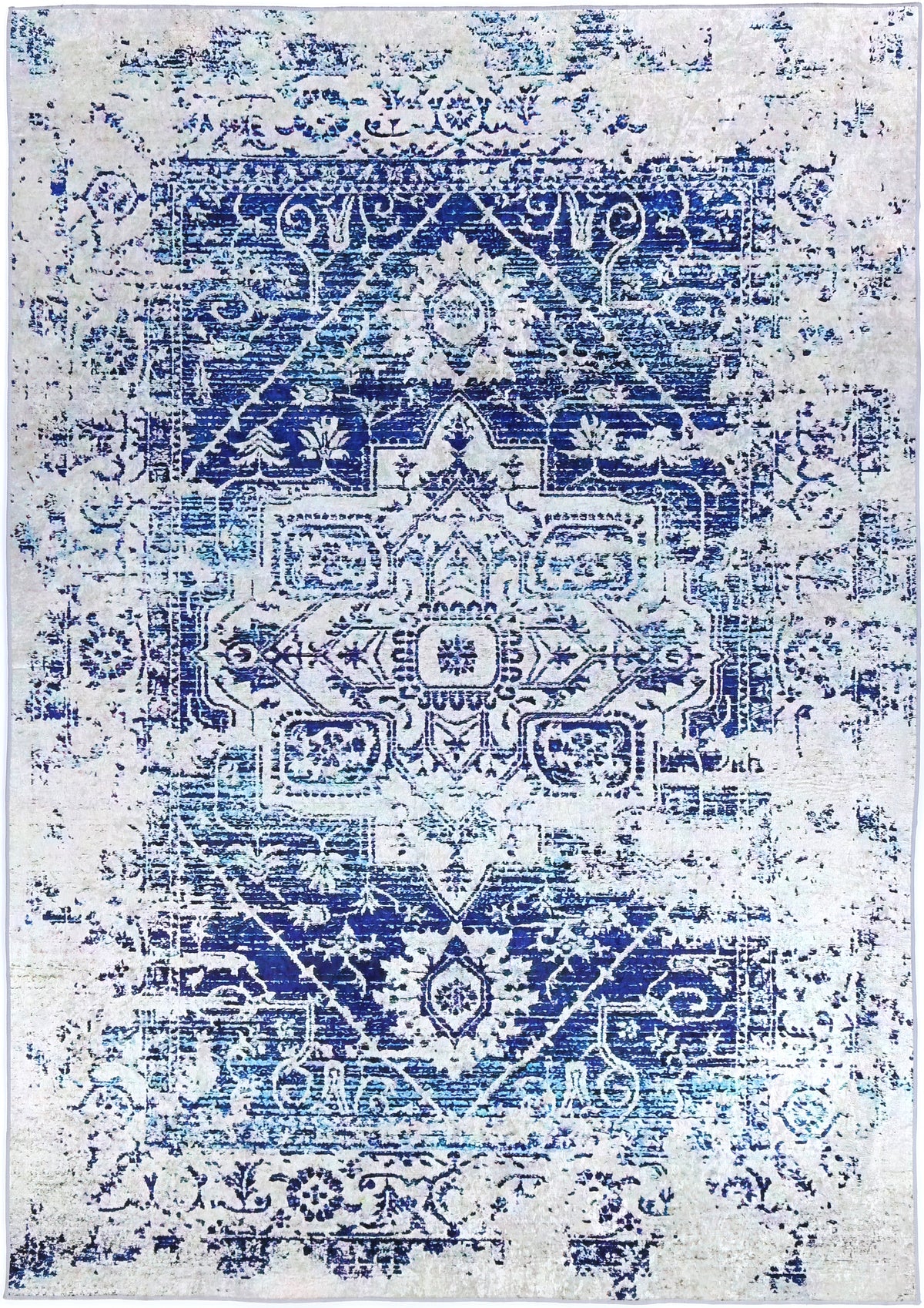 Kinetic Distressed Navy White Traditional Non-Slip Rug - ANGE09
