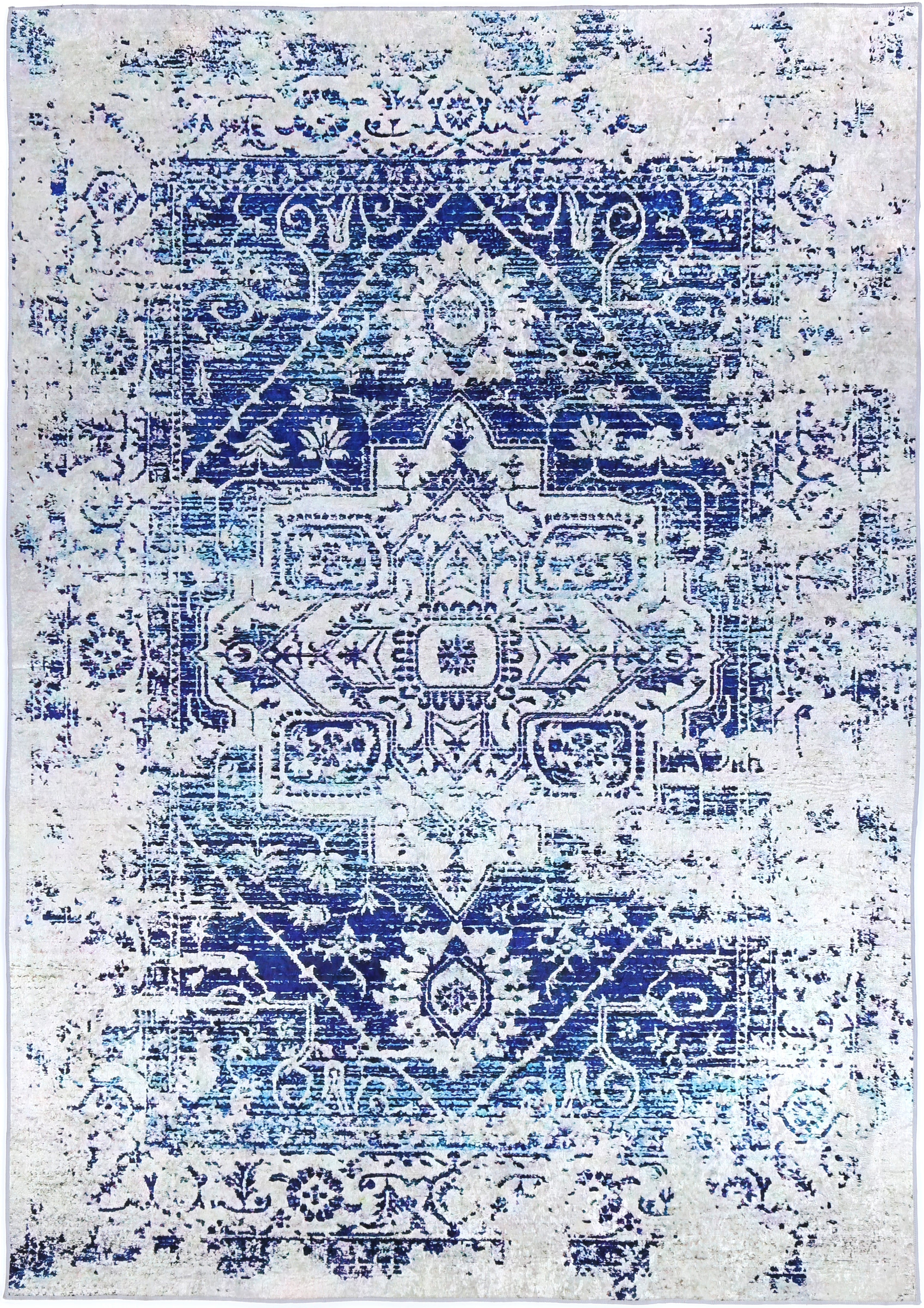 Angelic Distressed Navy White Traditional Non-Slip Rug - ANGE09