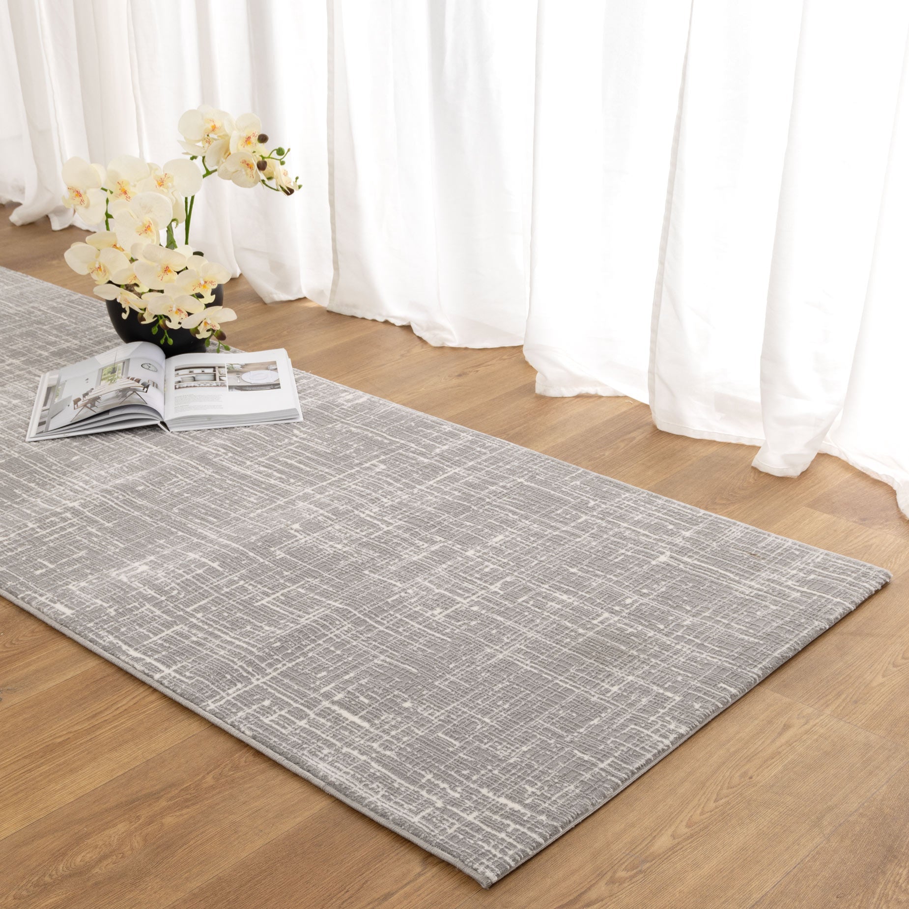 Atina Distressed Geo Lines Grey Rug - AT02