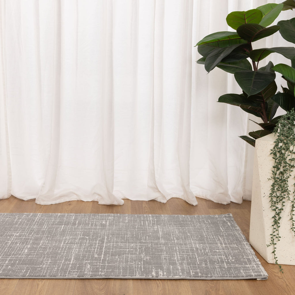 Atina Distressed Geo Lines Grey Rug - AT02