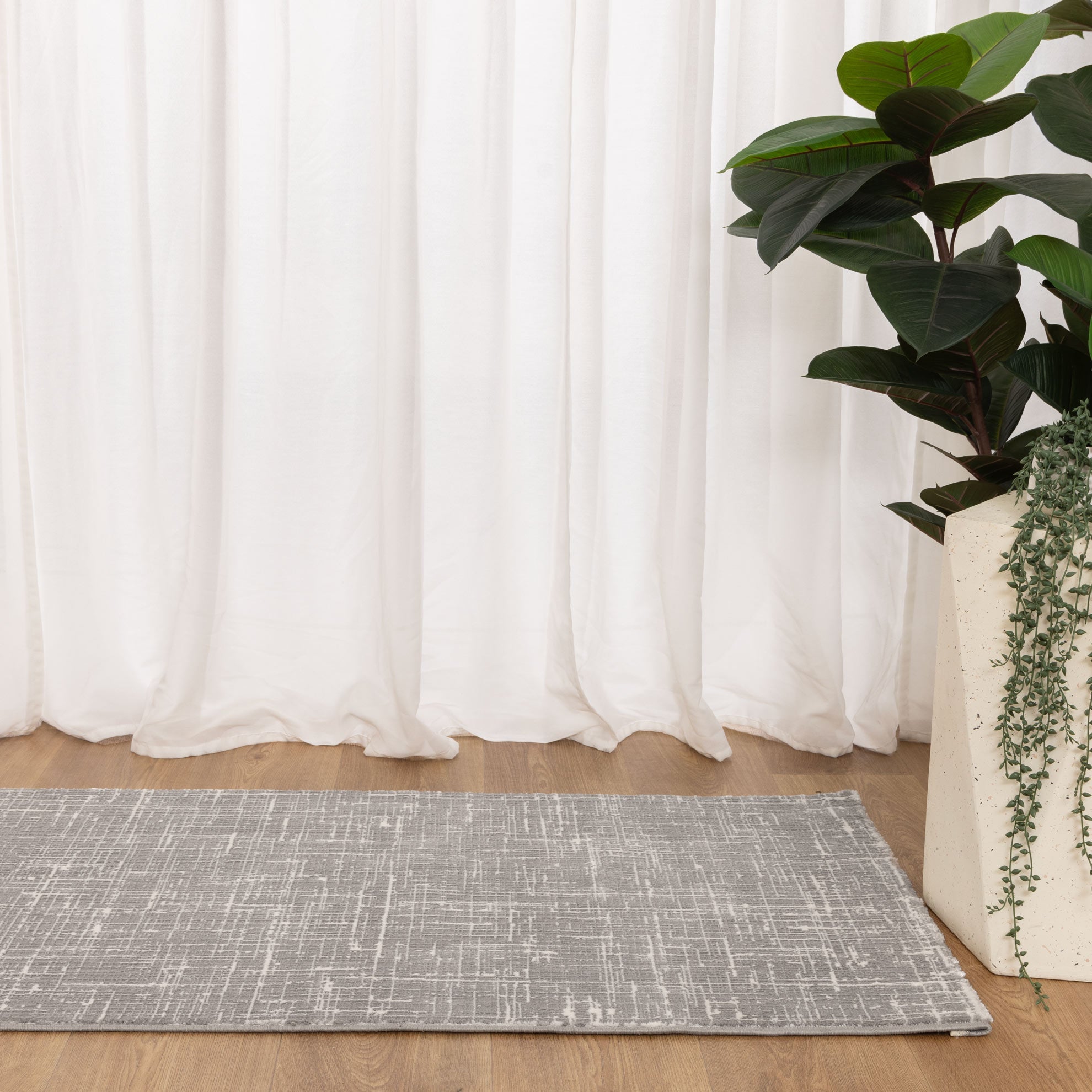 Atina Distressed Geo Lines Grey Rug - AT02