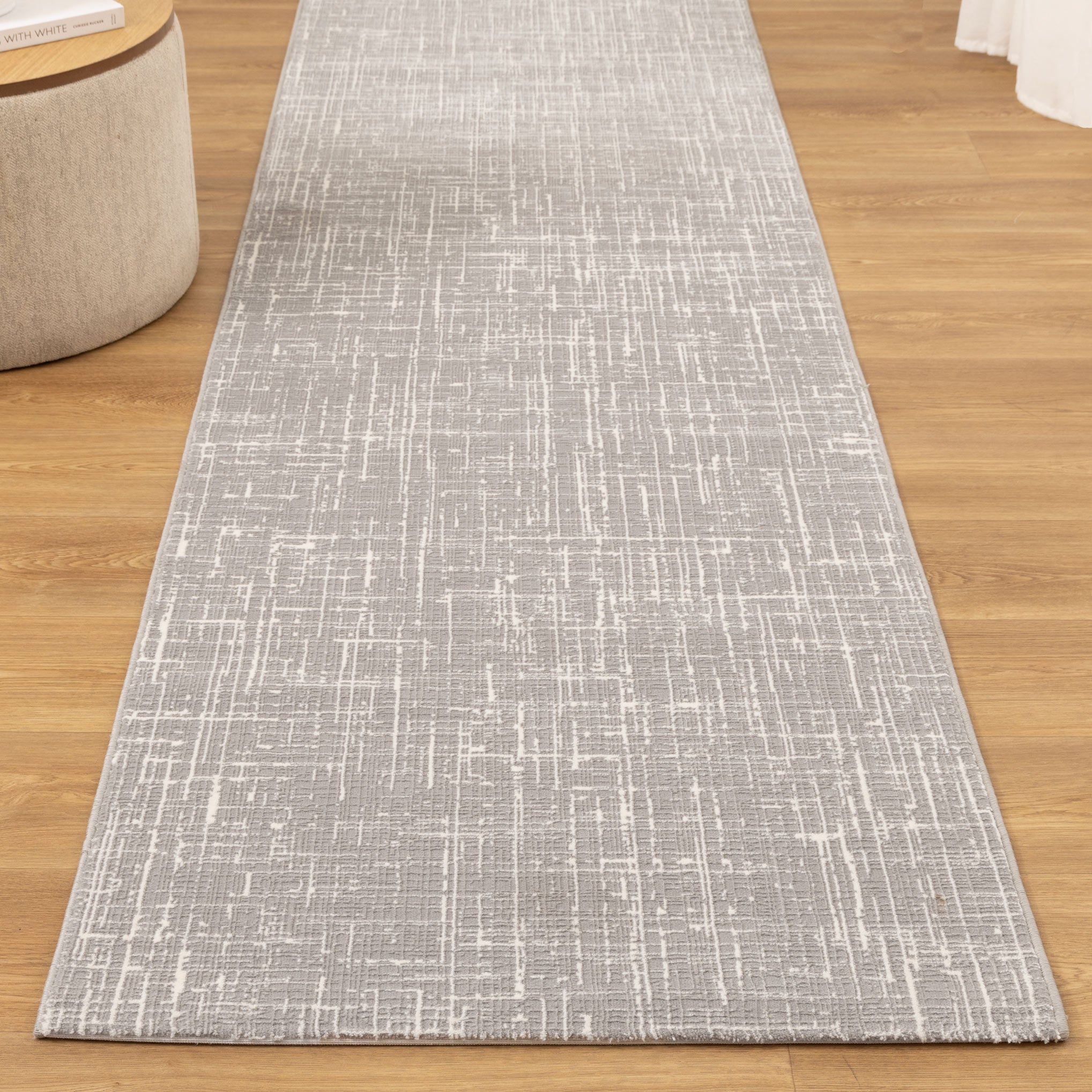Atina Distressed Geo Lines Grey Rug - AT02