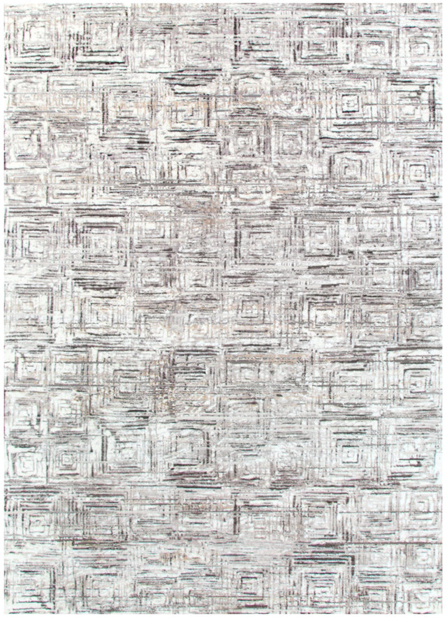 Adina Distressed Geo Squares Grey Rug - AT03