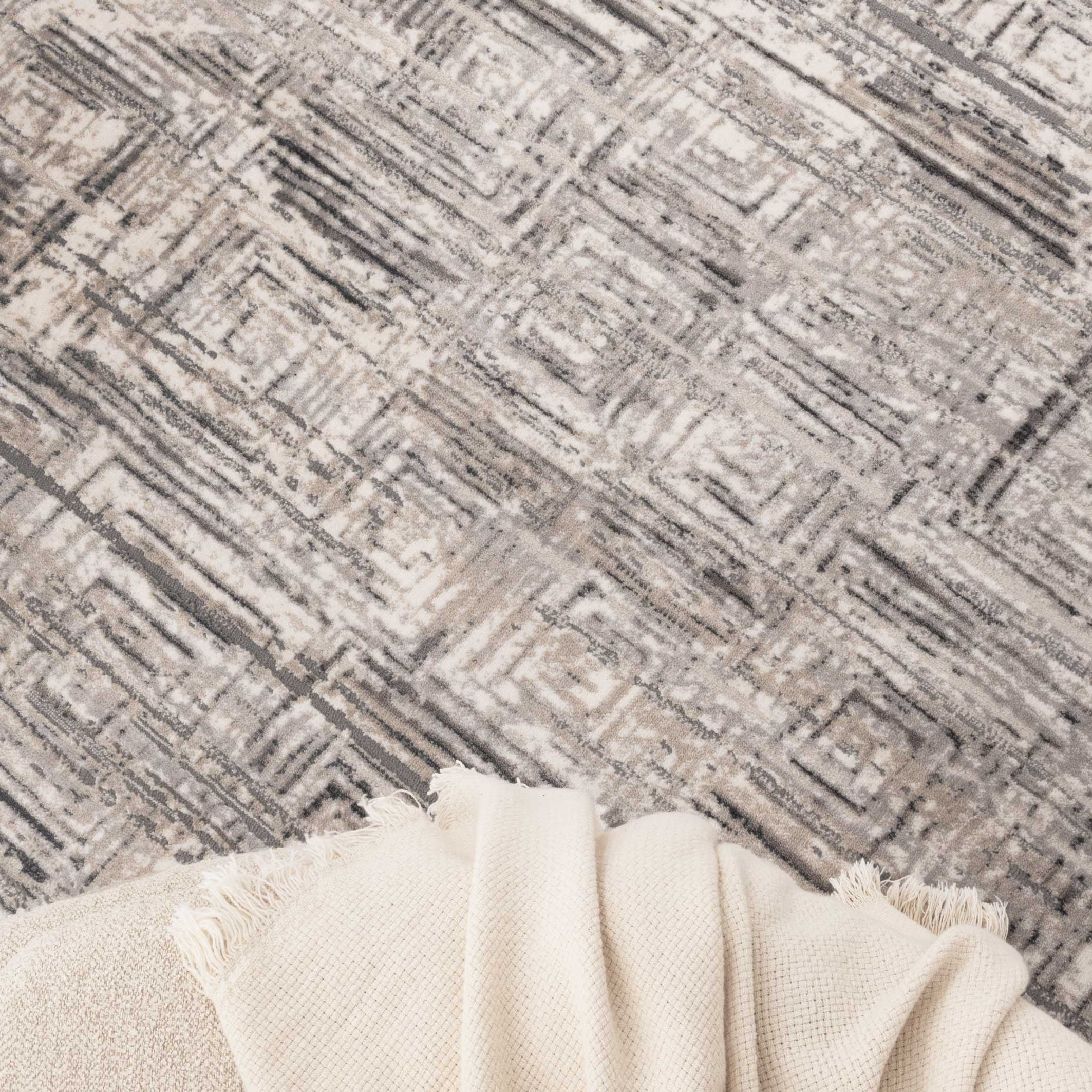 Atina Distressed Geo Squares Grey Rug - AT03