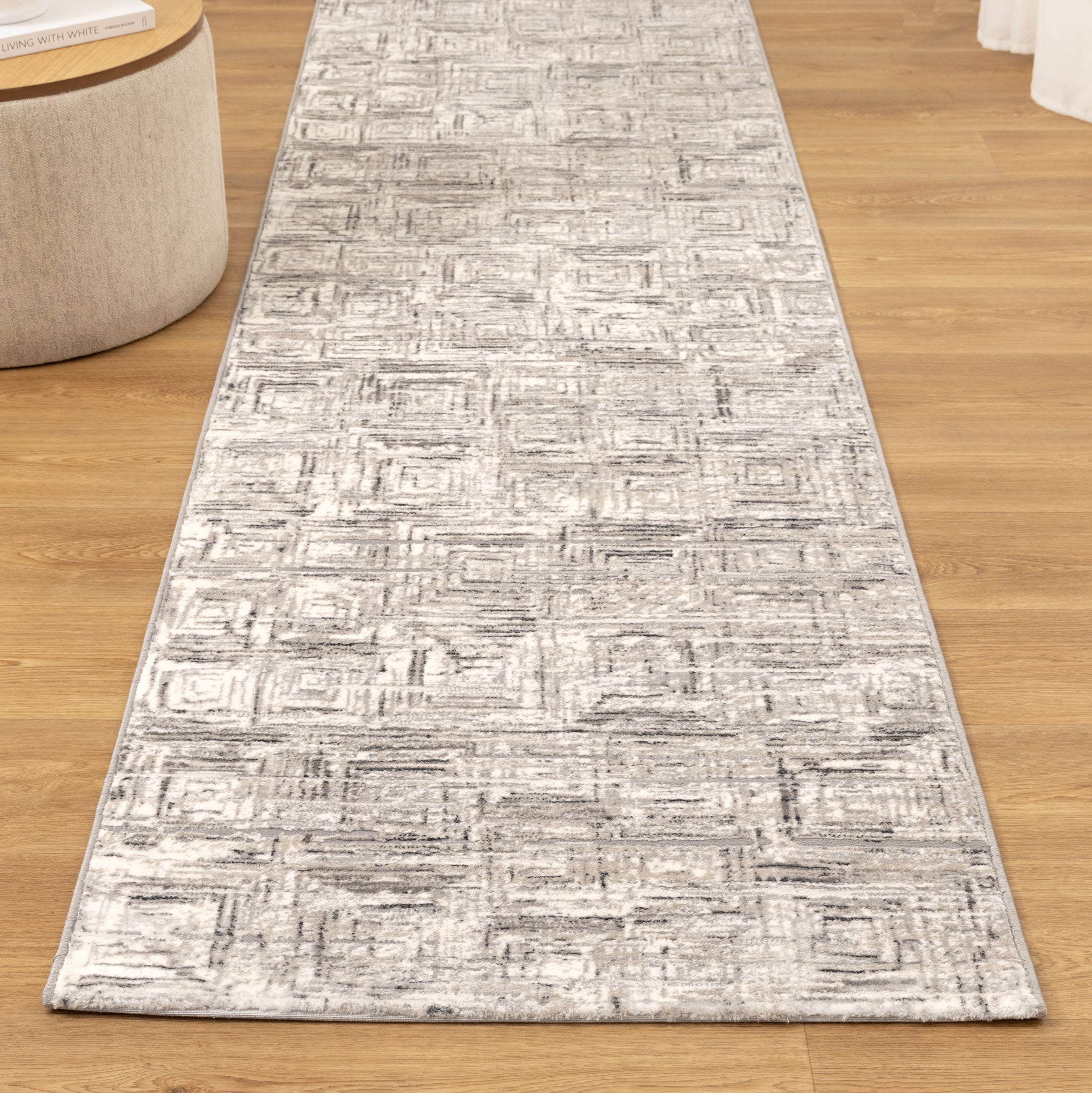 Atina Distressed Geo Squares Grey Rug - AT03
