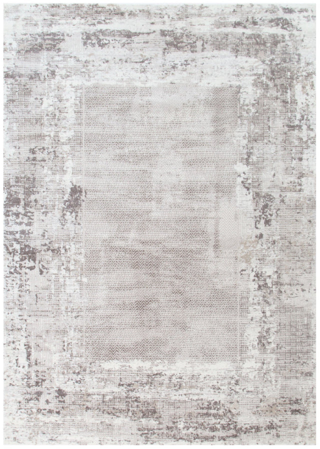 Adina Distressed Border Beige Grey Rug - AT04
