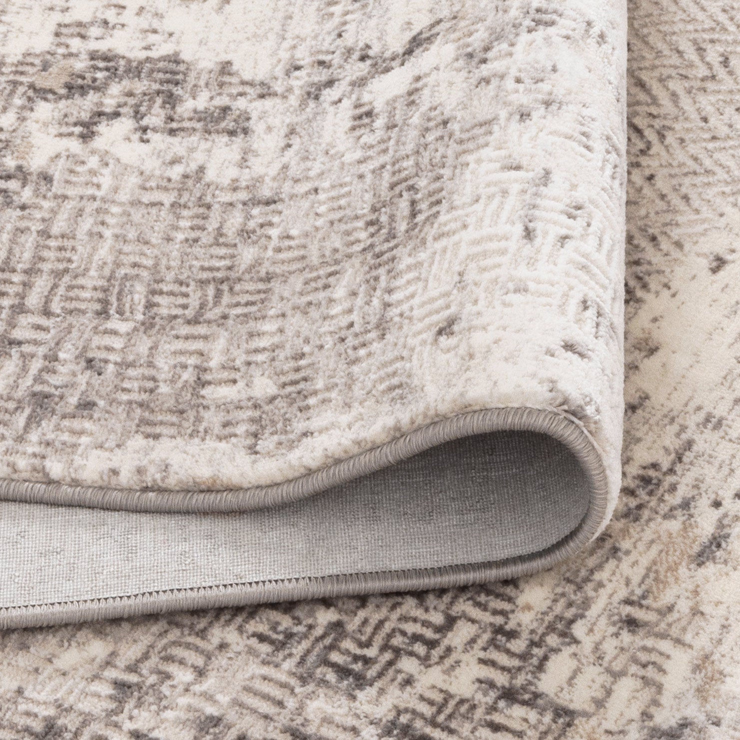 Atina Distressed Border Beige Grey Rug - AT04