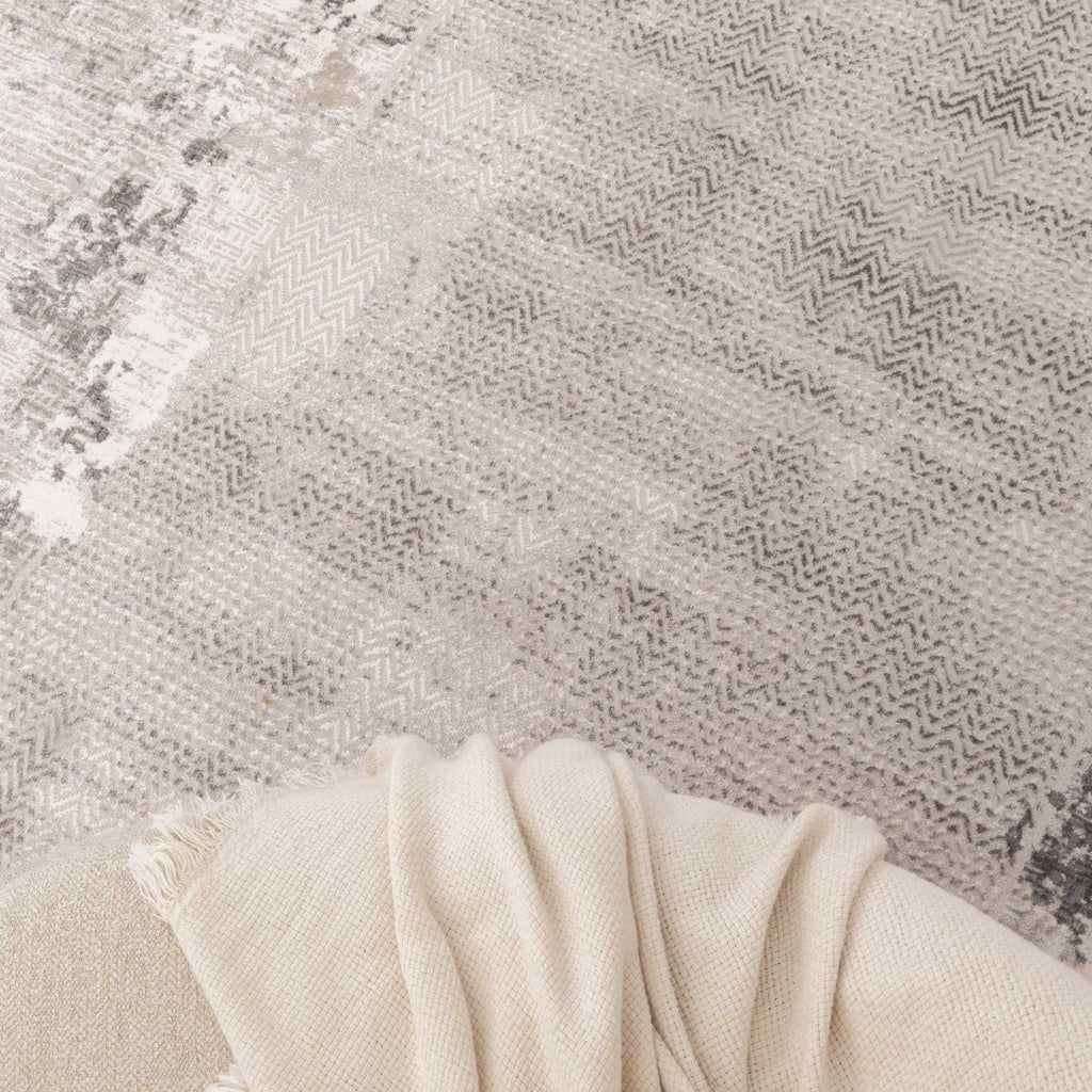 Atina Distressed Border Beige Grey Rug - AT04