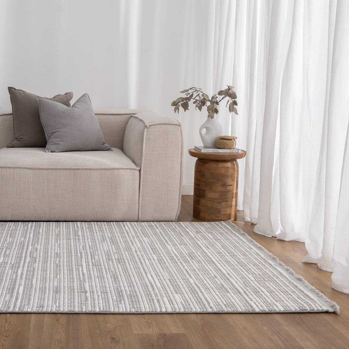 Verno Silver Ivory Loop Lines Rug - B006