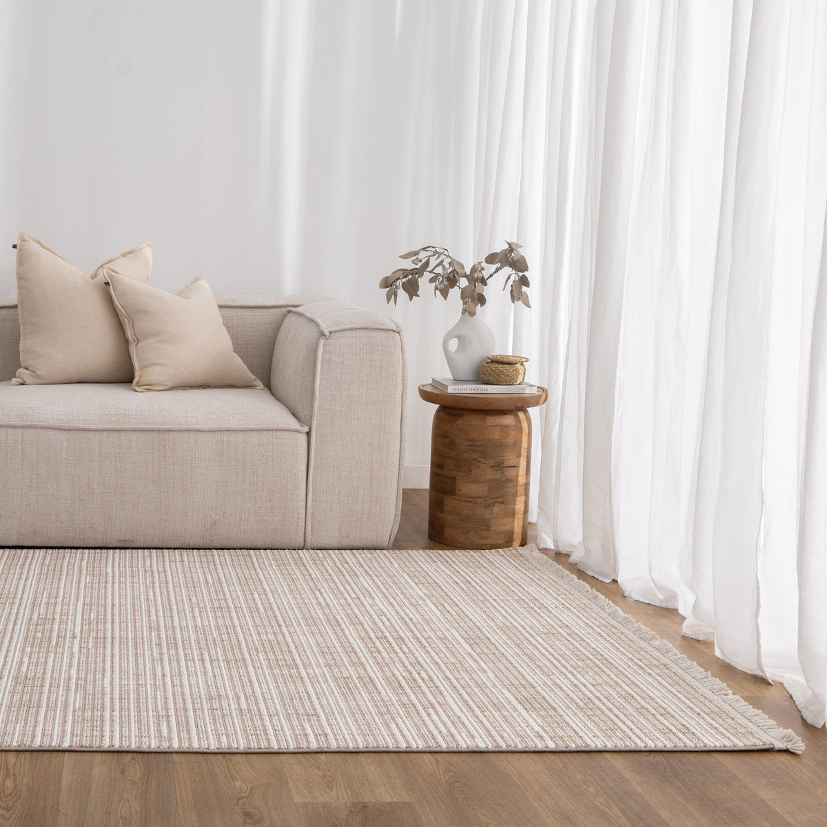 Verno Beige Ivory Loop Lines Rug - B007