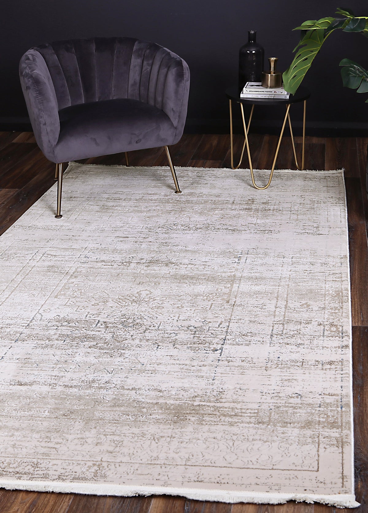 Boho Haven Traditional Beige Blue Rug -04BBLU
