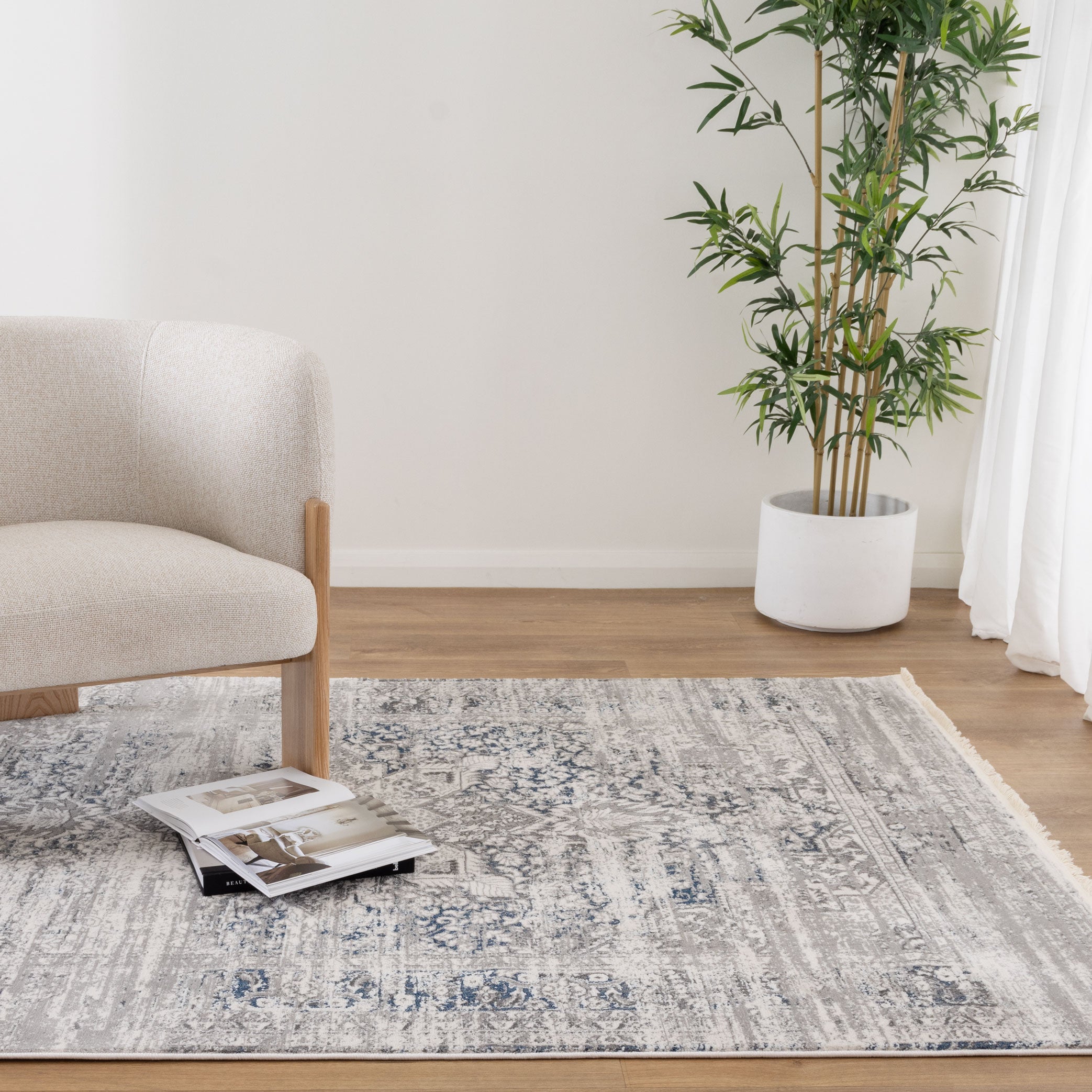 Bohemian Paradise Medalion Grey Blue Rug - 06GBLU