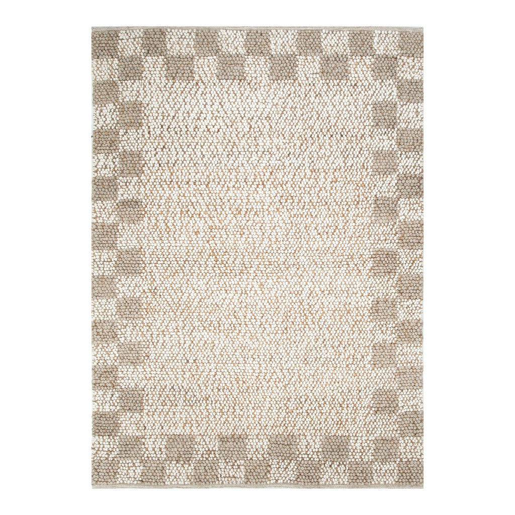 Eco Weave Checkered Border Cream Beige Jute and Wool Rug
