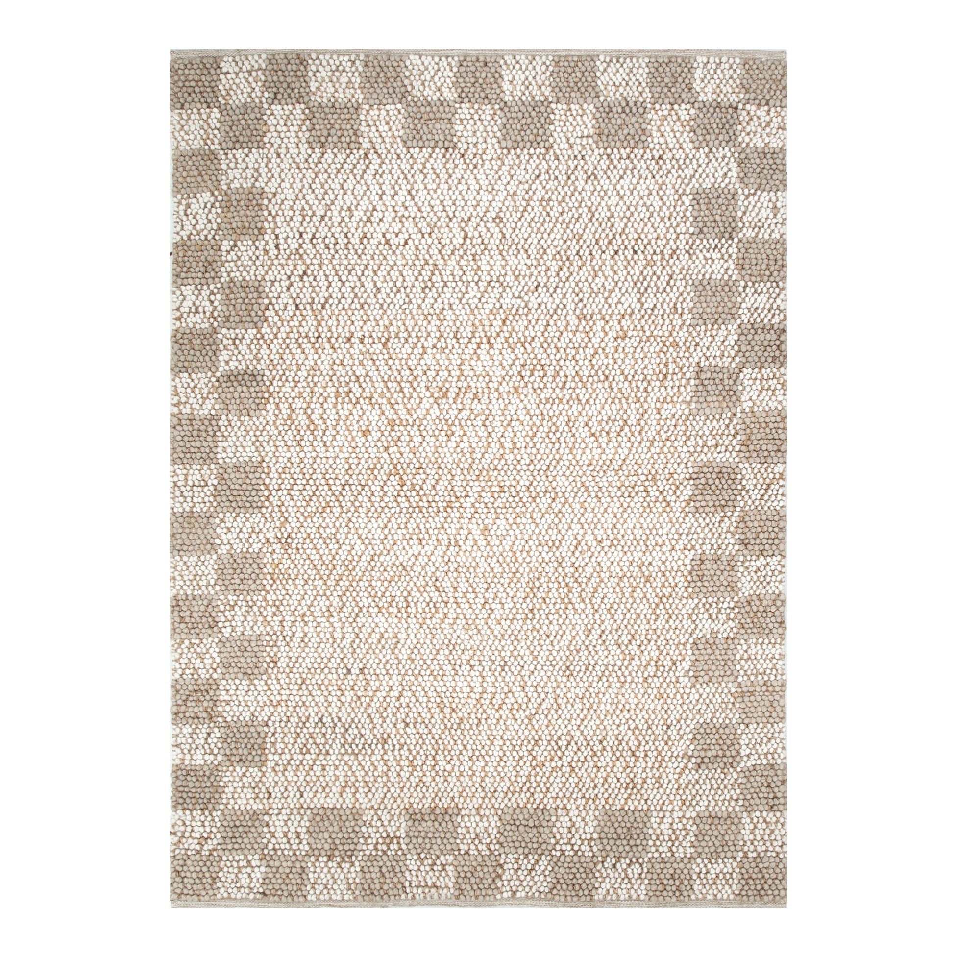 Eco Weave Checkered Border Cream Beige Jute and Wool Rug