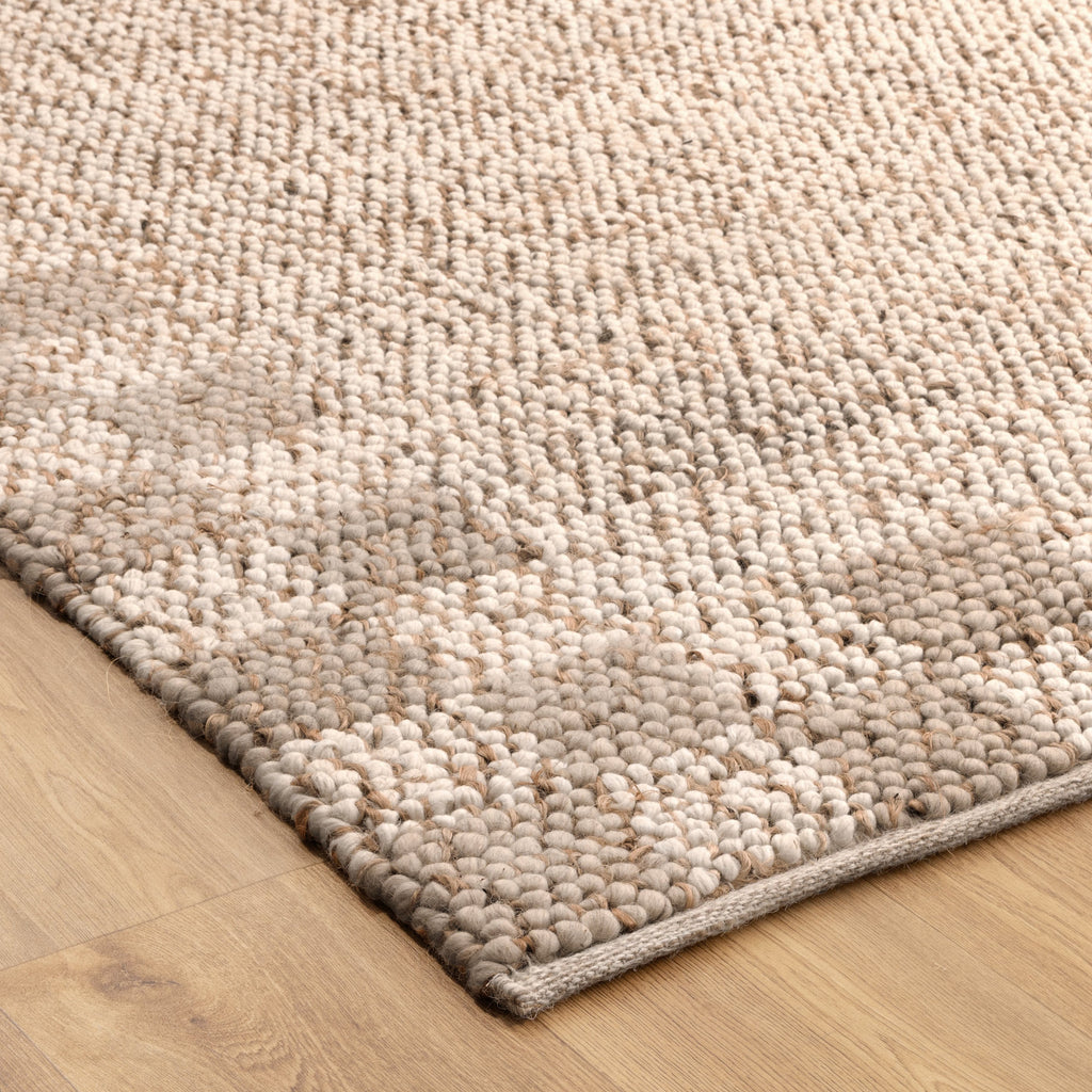 Eco Weave Checkered Border Cream Beige Jute and Wool Rug