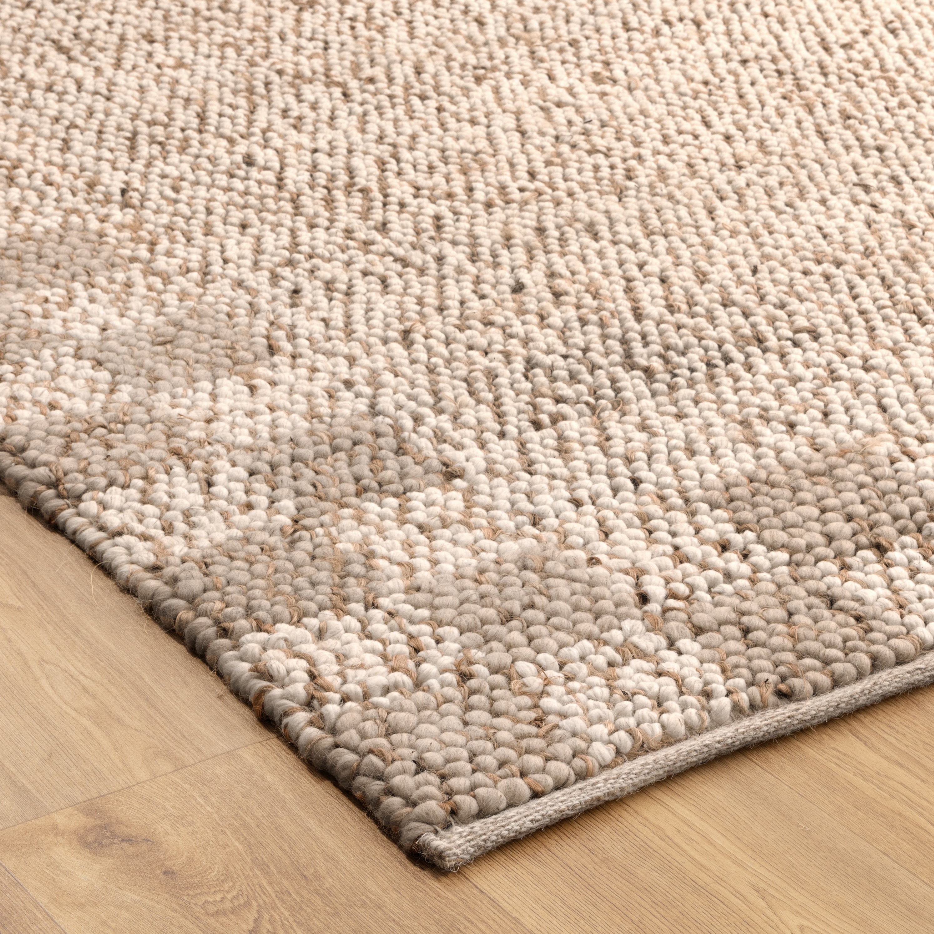 Eco Weave Checkered Border Cream Beige Jute and Wool Rug
