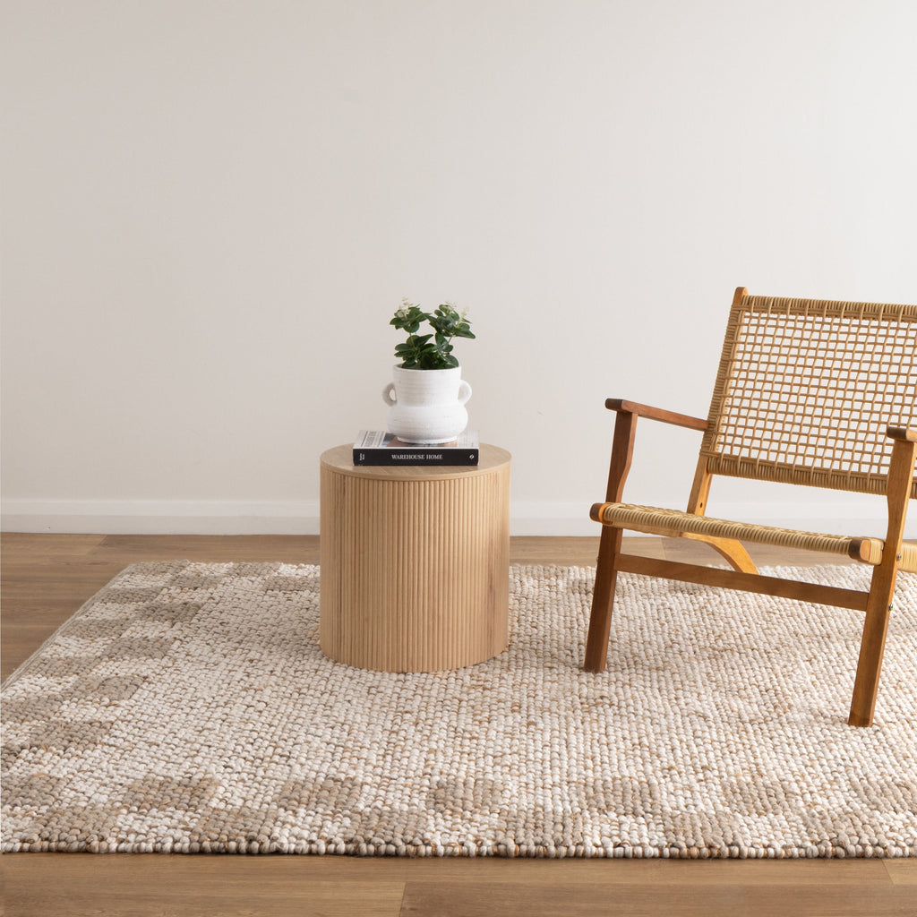 Eco Weave Checkered Border Cream Beige Jute and Wool Rug