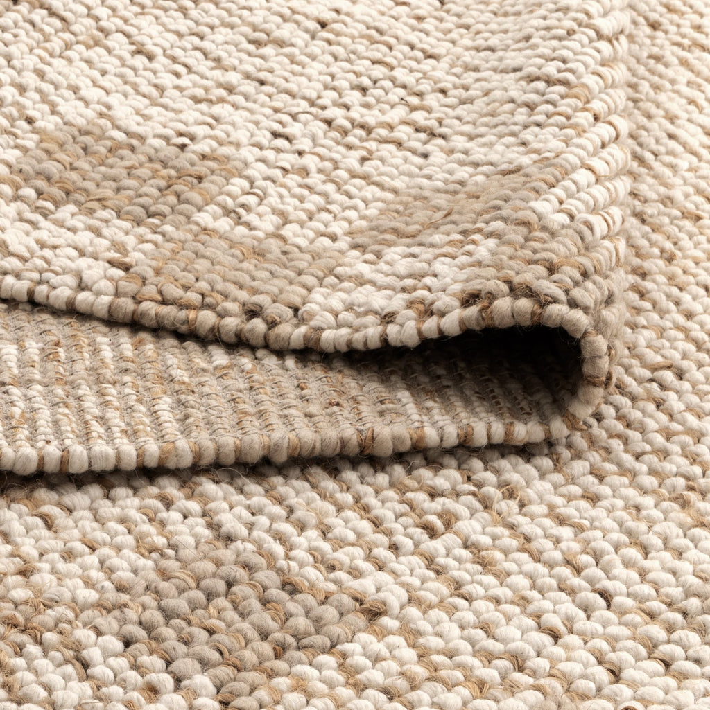 Eco Weave Checkered Border Cream Beige Jute and Wool Rug