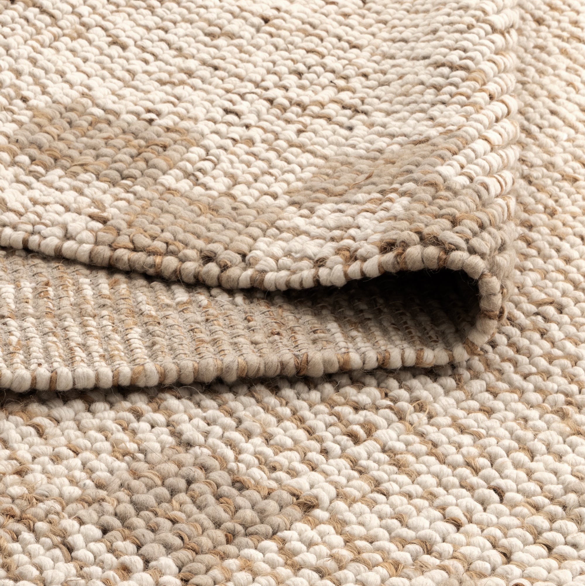 Eco Weave Checkered Border Cream Beige Jute and Wool Rug
