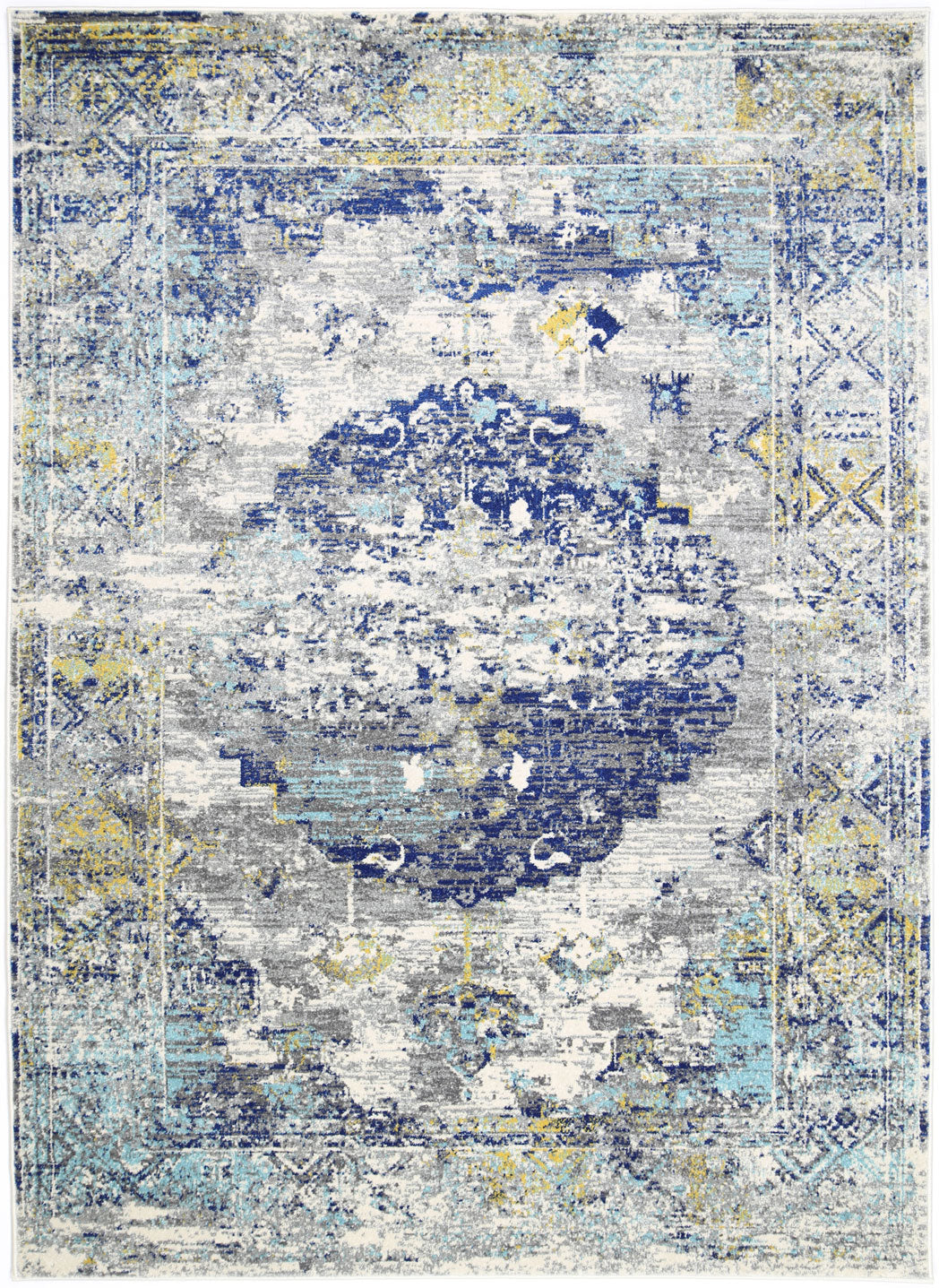 Dainty Faded Blue and Yellow Rug