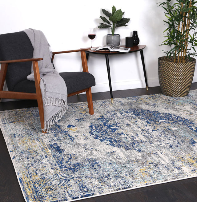 Dainty Faded Blue and Yellow Rug