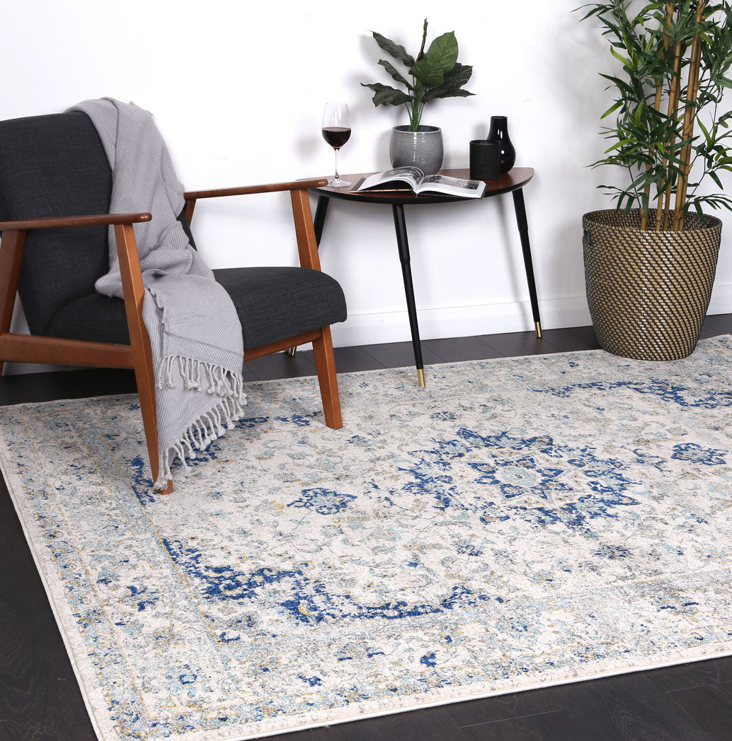Dainty Magnificance Ivory and Blue Rug