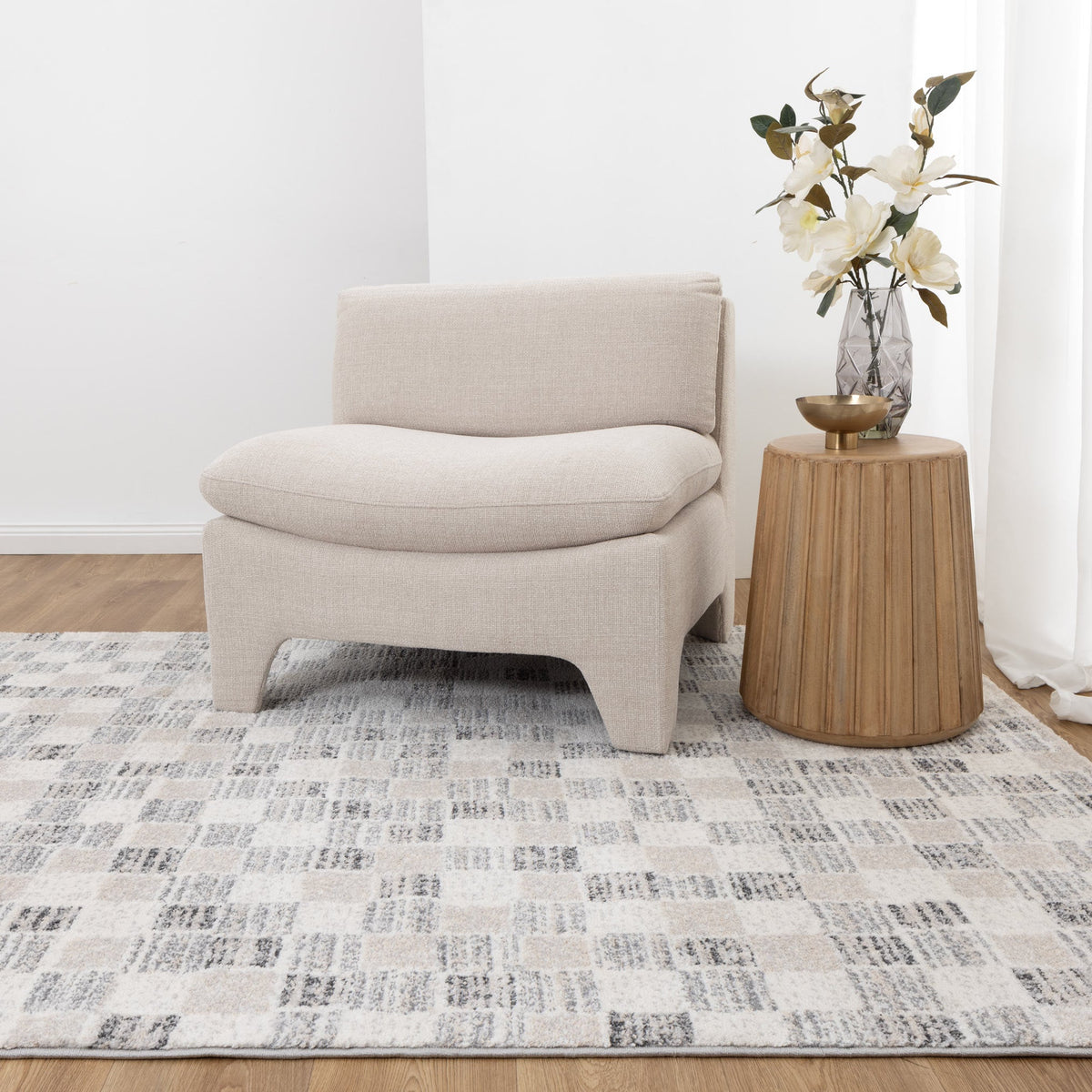 Eldorado Grey Beige Checkered Rug - D004