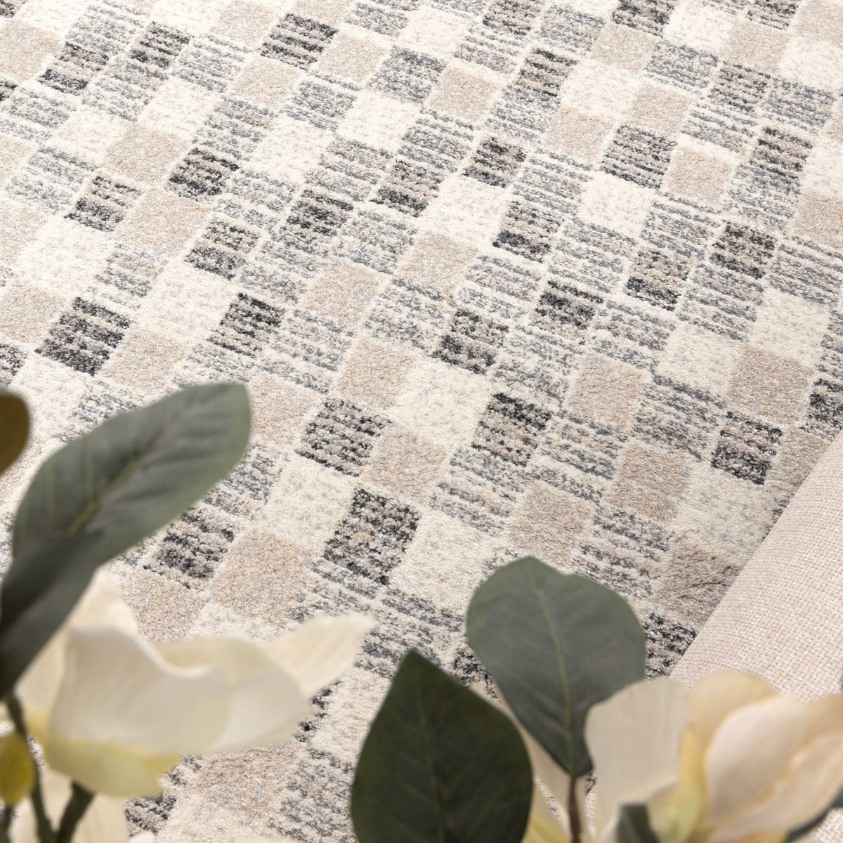 Eldorado Grey Beige Checkered Rug - D004