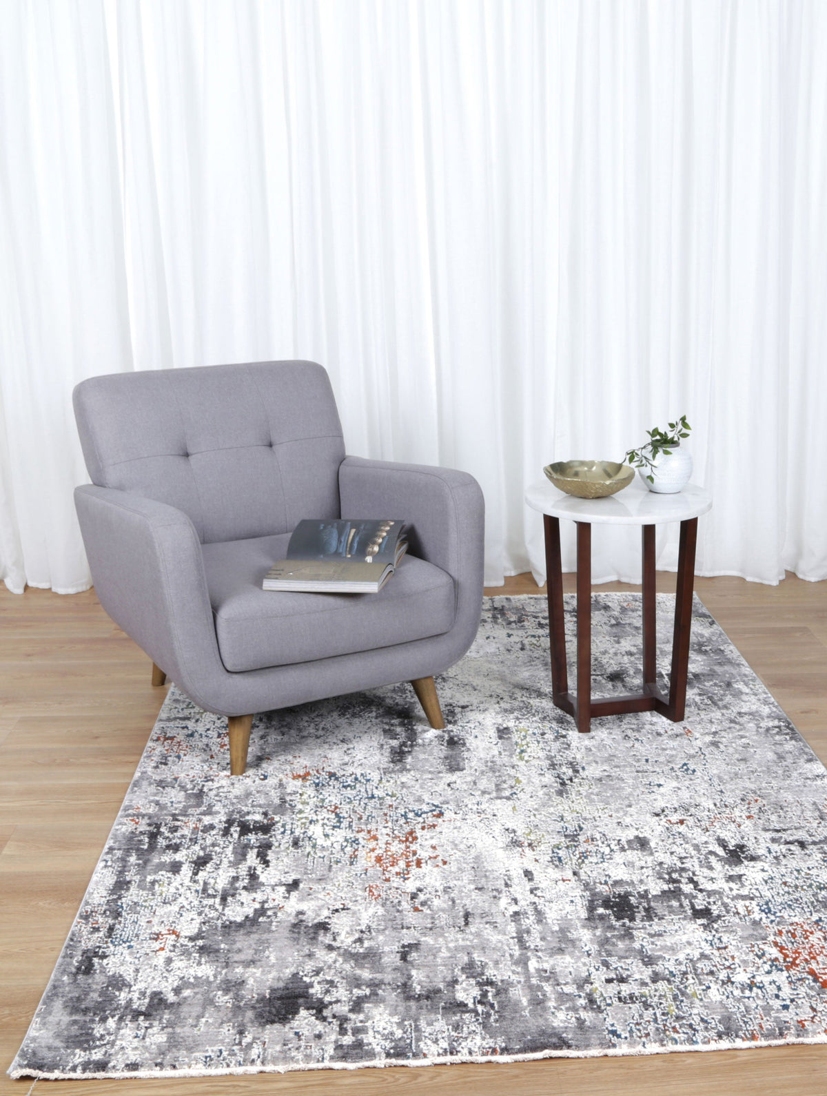 Almira Distressed Watercolour Grey Multi Rug