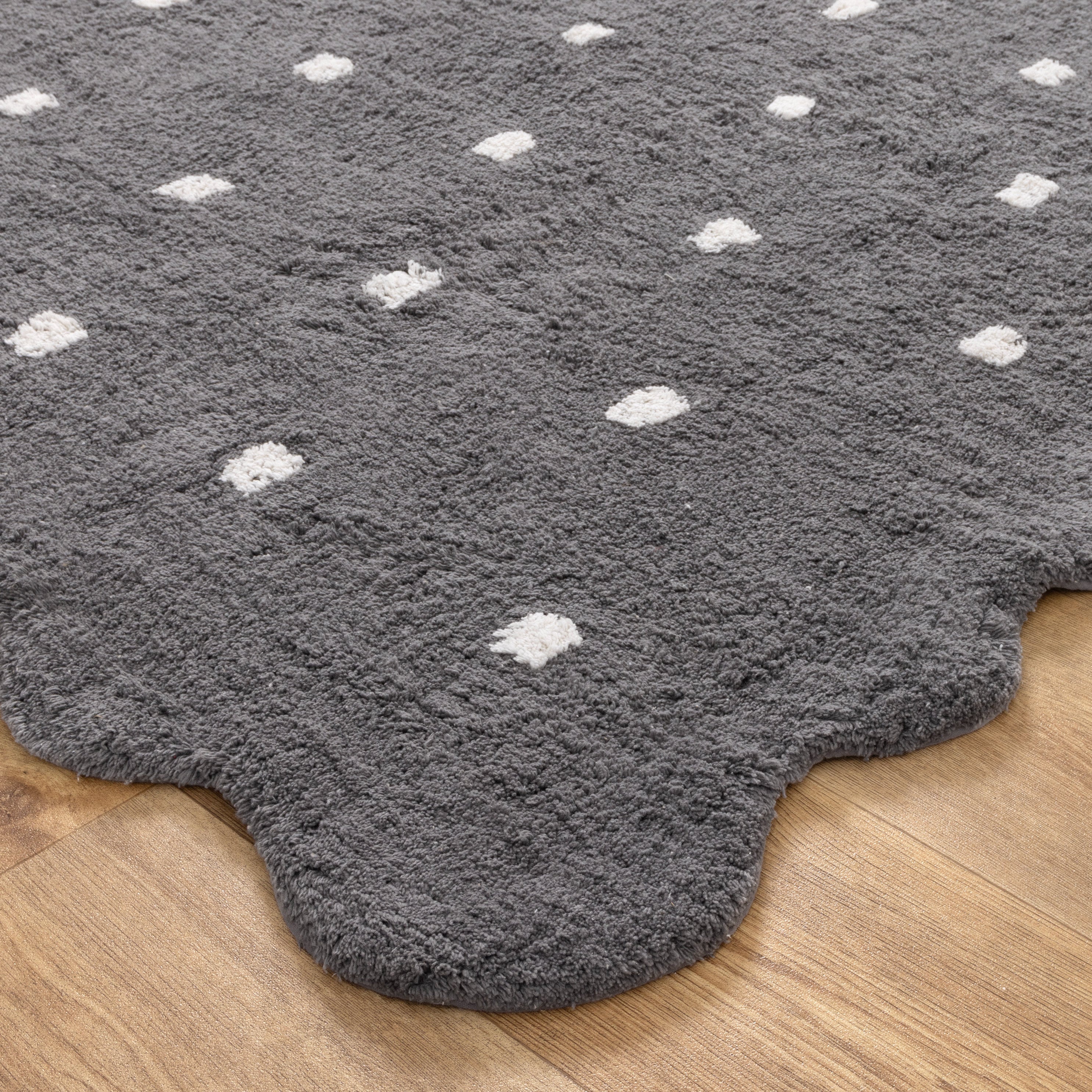 Mellow Rectangle Scalloped Kids Rug Grey: New Arrival