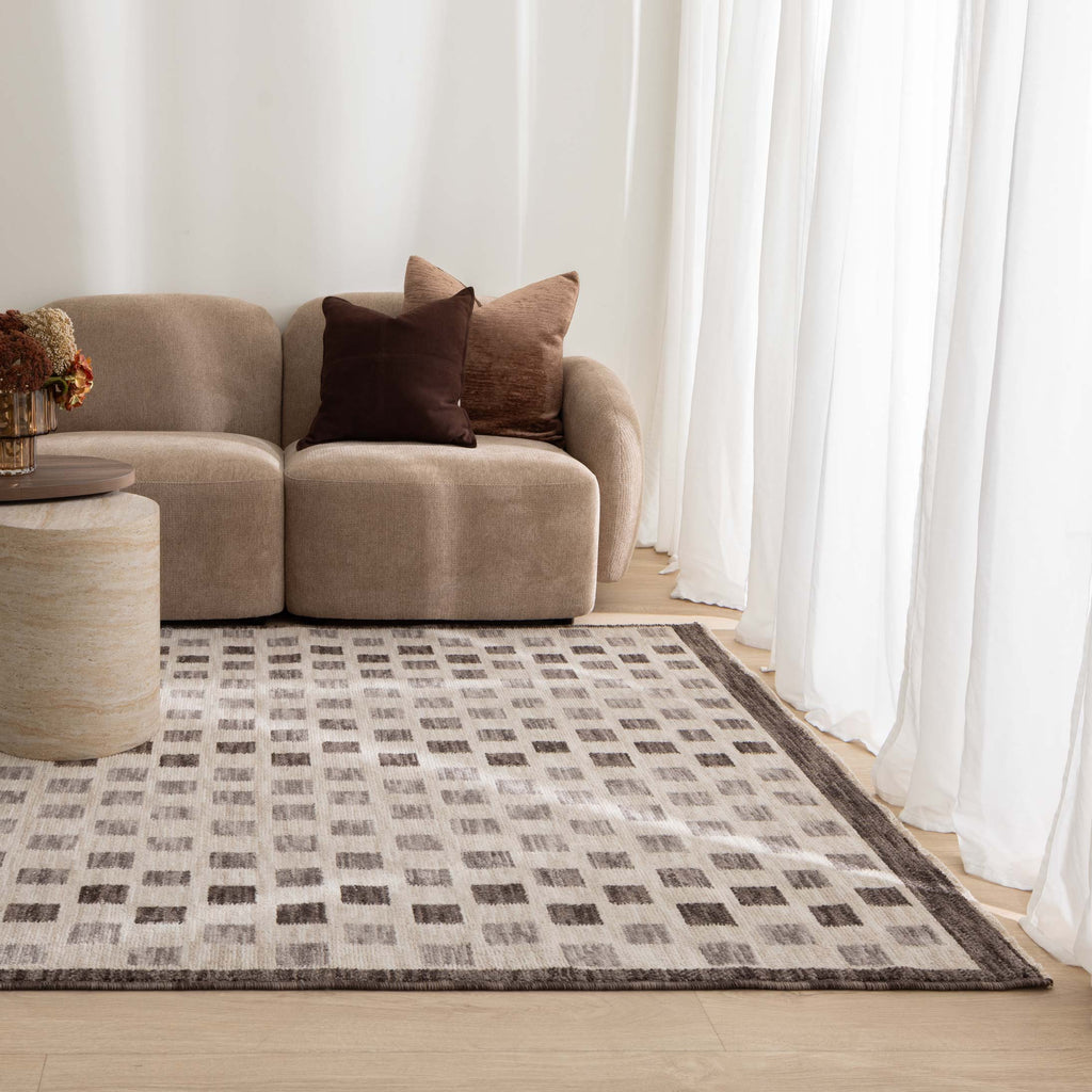 Horizon Ivory Grey Checkered Rug H102