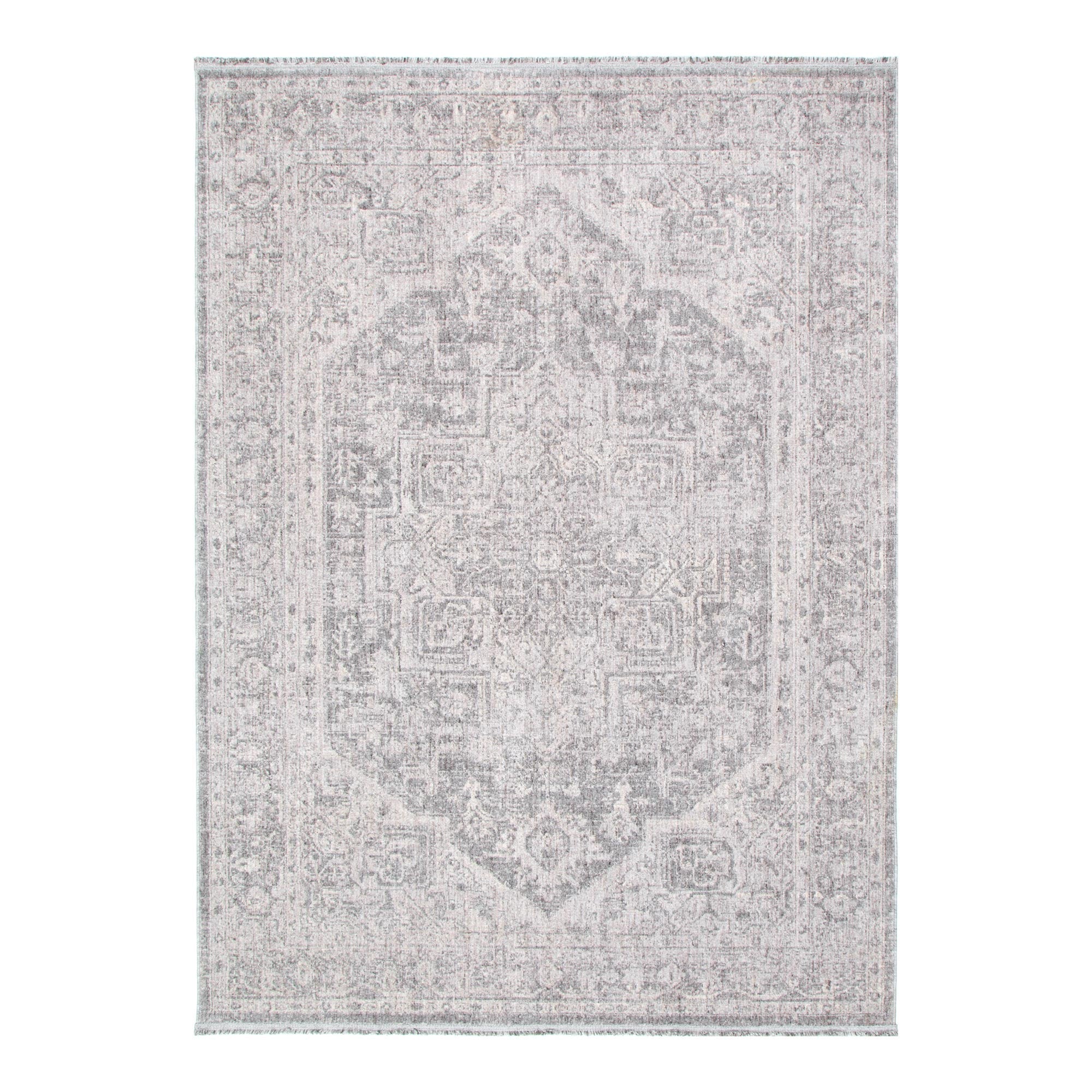 Heritage Distressed Medallion Grey Rug - H103:  (Different Tassel)