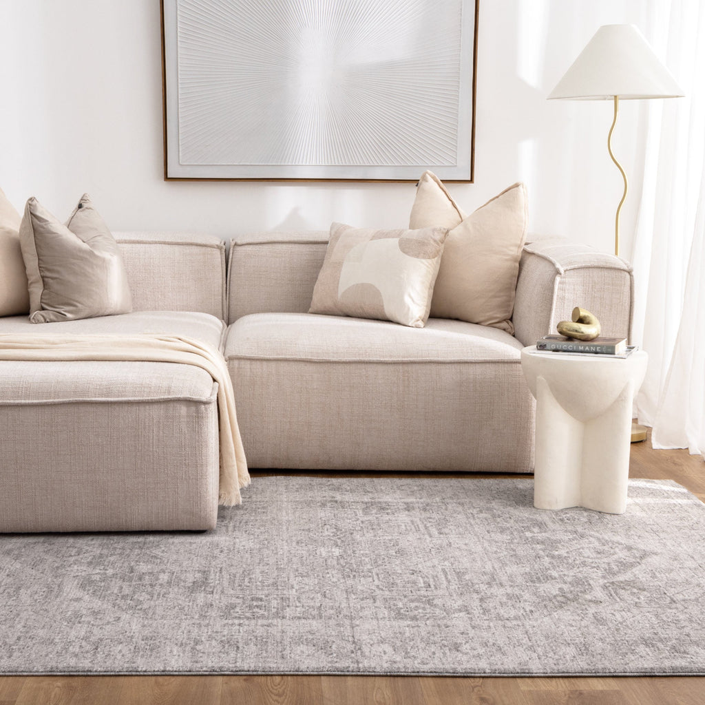 Heritage Distressed Medallion Grey Rug - H103:  (Different Tassel)