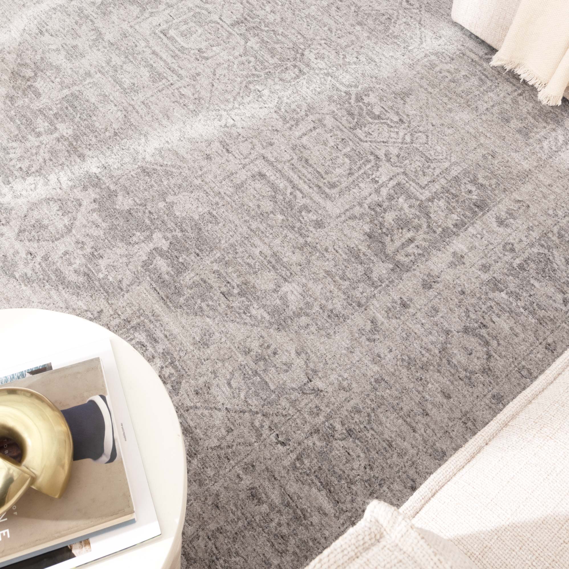 Heritage Distressed Medallion Grey Rug - H103:  (Different Tassel)