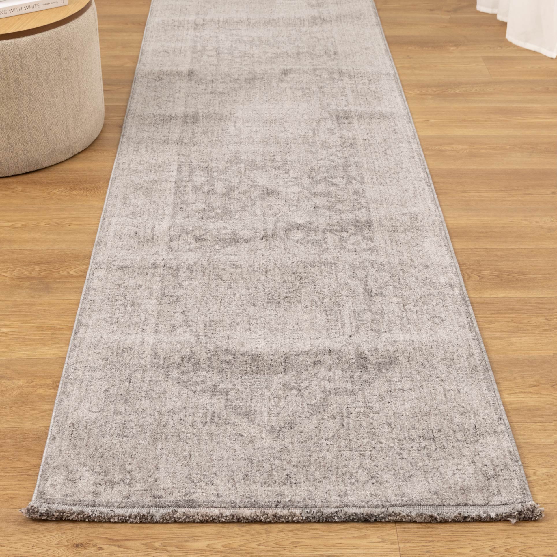 Heritage Distressed Medallion Grey Runner- H103:  (Different Tassel)